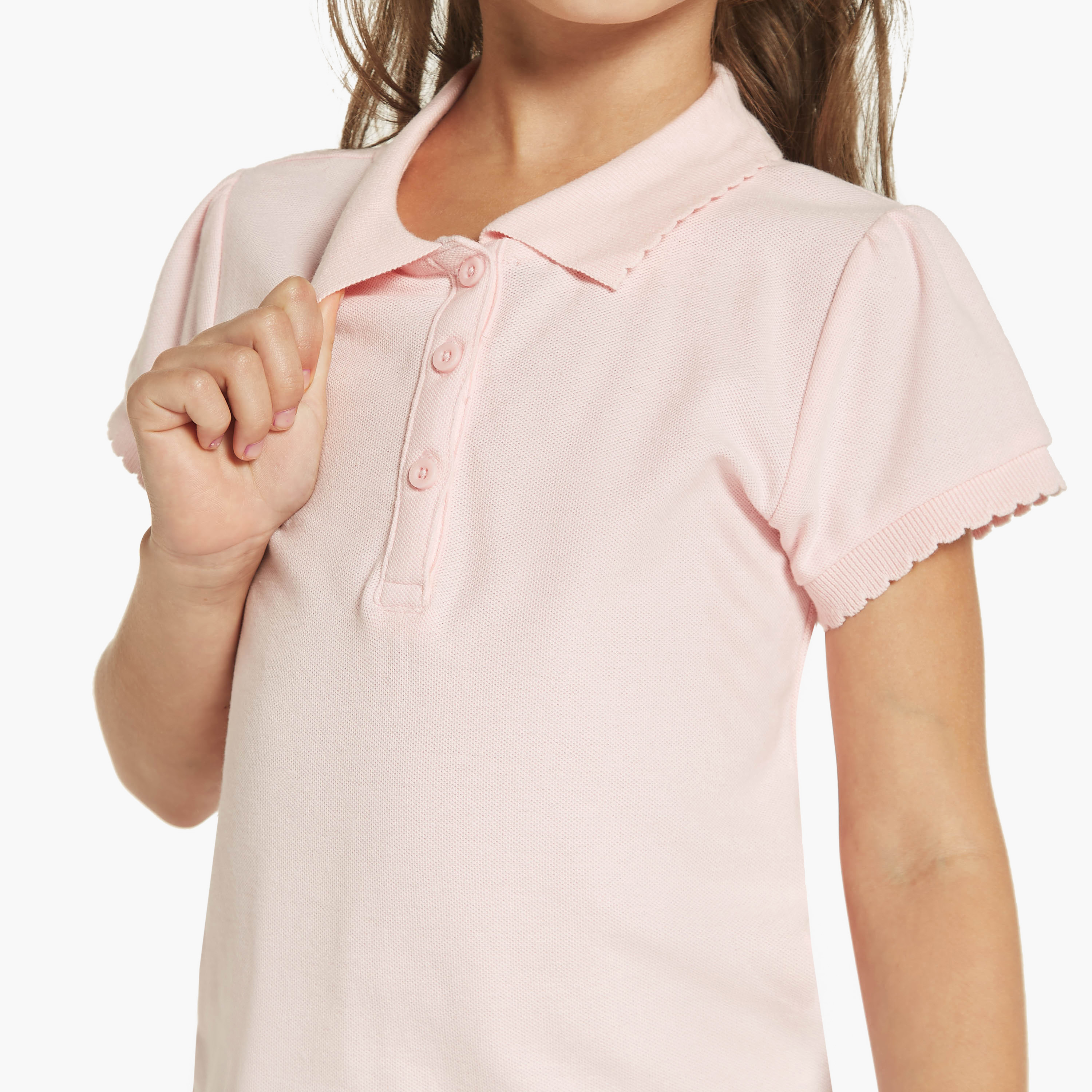 Juniors Solid Polo T-shirt with Short Sleeves and Button Closure-girls-clothing-tshirts-image-3