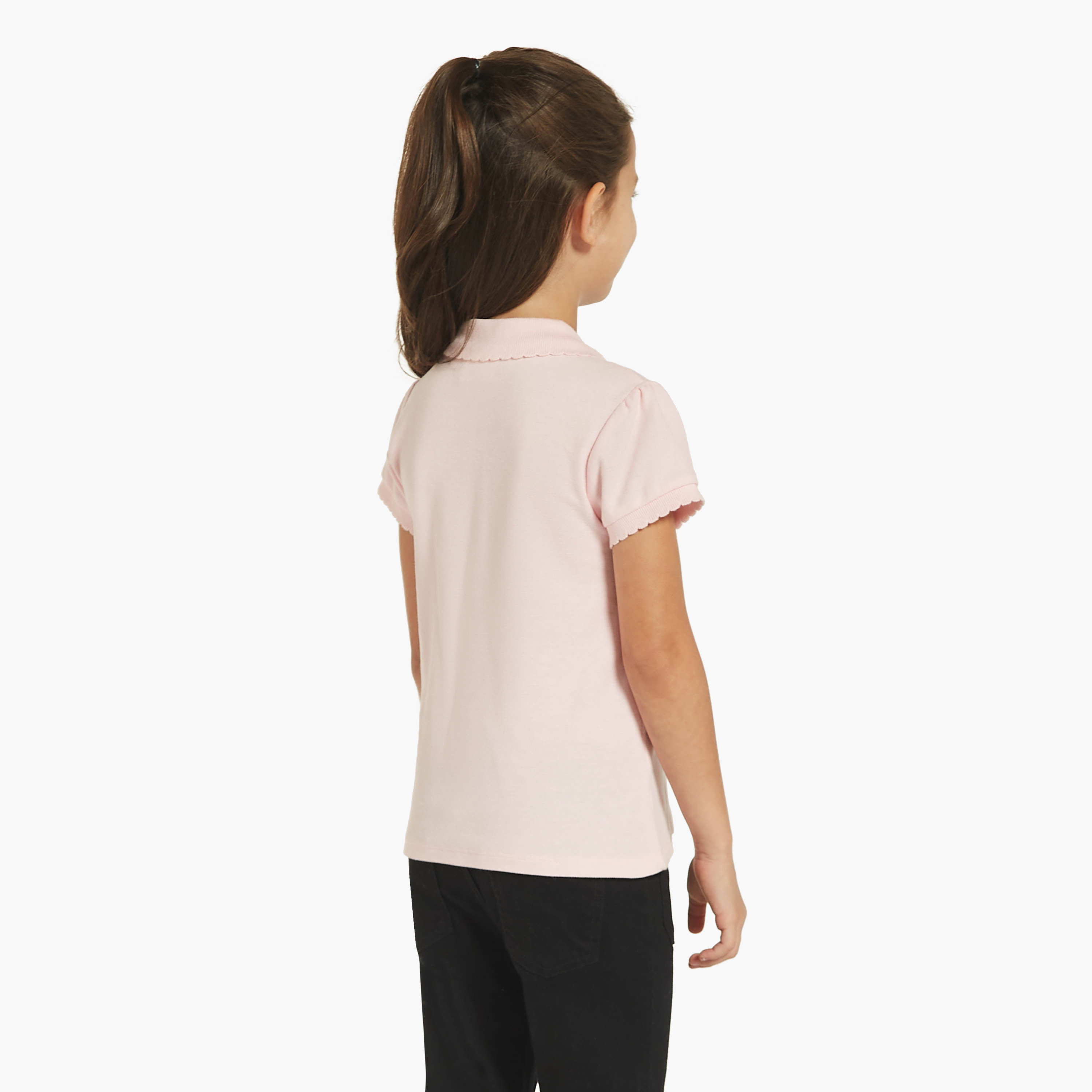 Juniors Solid Polo T-shirt with Short Sleeves and Button Closure-girls-clothing-tshirts-image-4