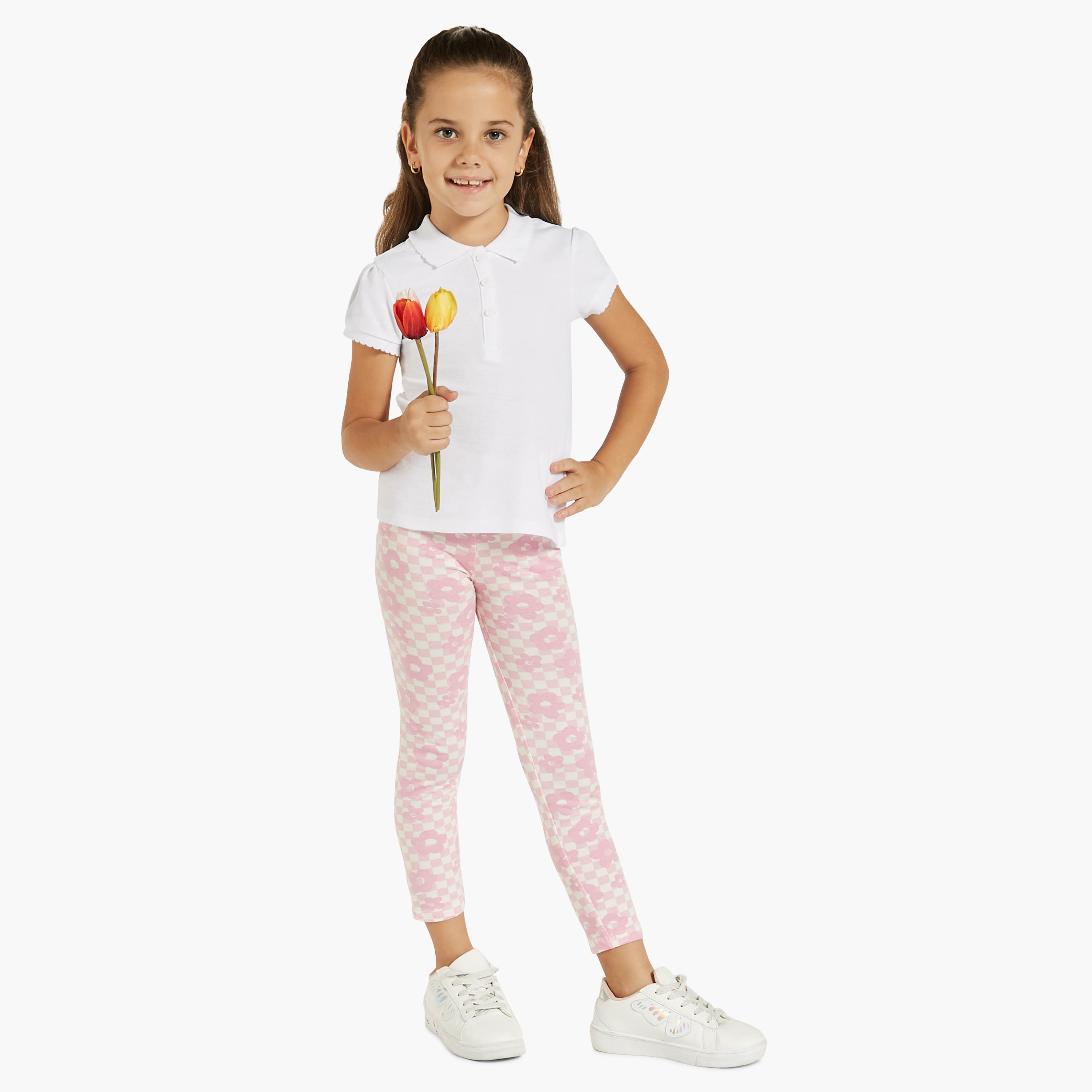 Juniors Solid Polo T-shirt with Short Sleeves and Button Closure-girls-clothing-tshirts-image-2