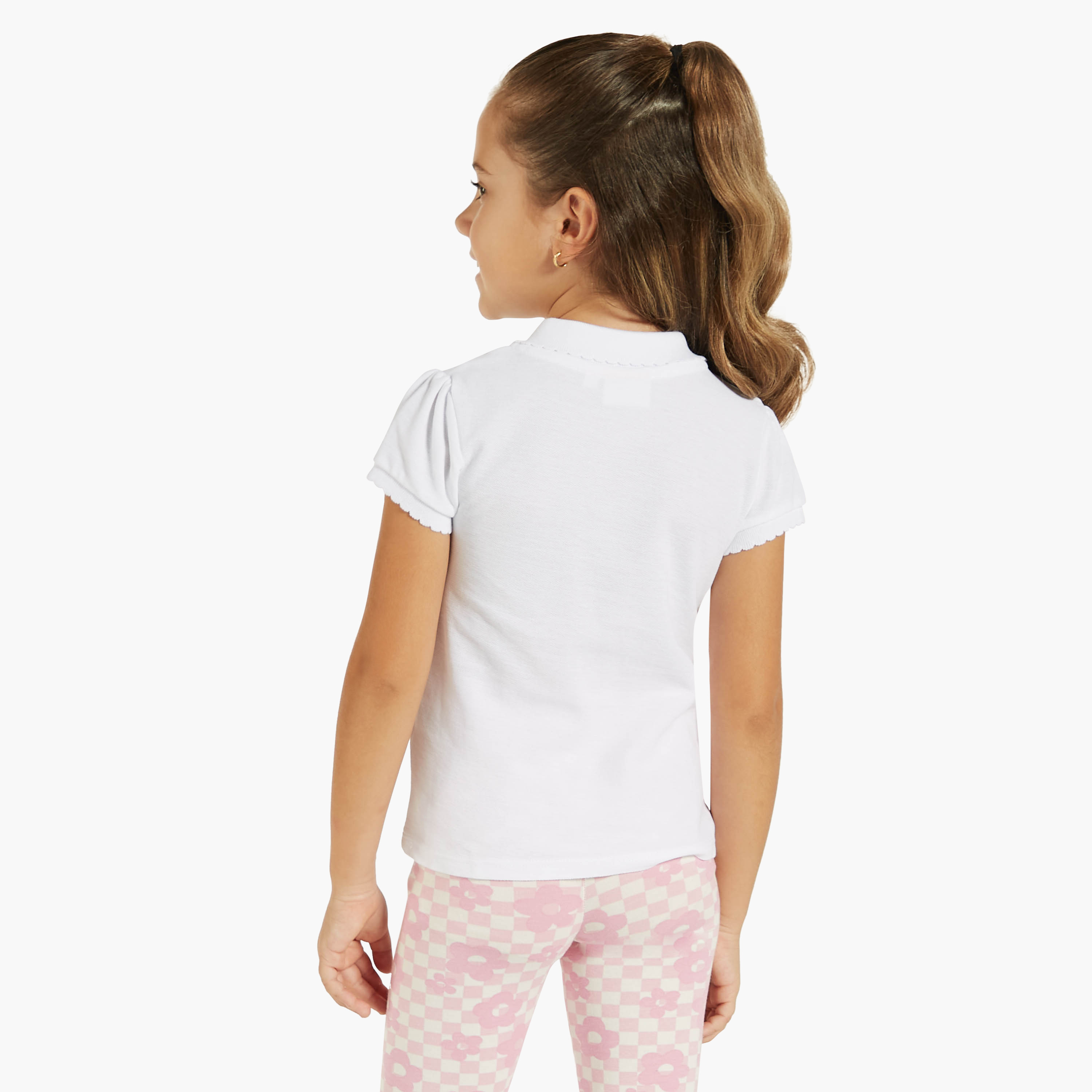 Juniors Solid Polo T-shirt with Short Sleeves and Button Closure-girls-clothing-tshirts-image-4