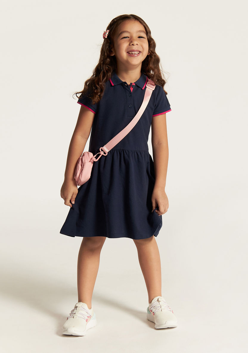 Juniors Solid Dress with Short Sleeves and  Piping Detail-Dresses%2C Gowns and Frocks-image-0