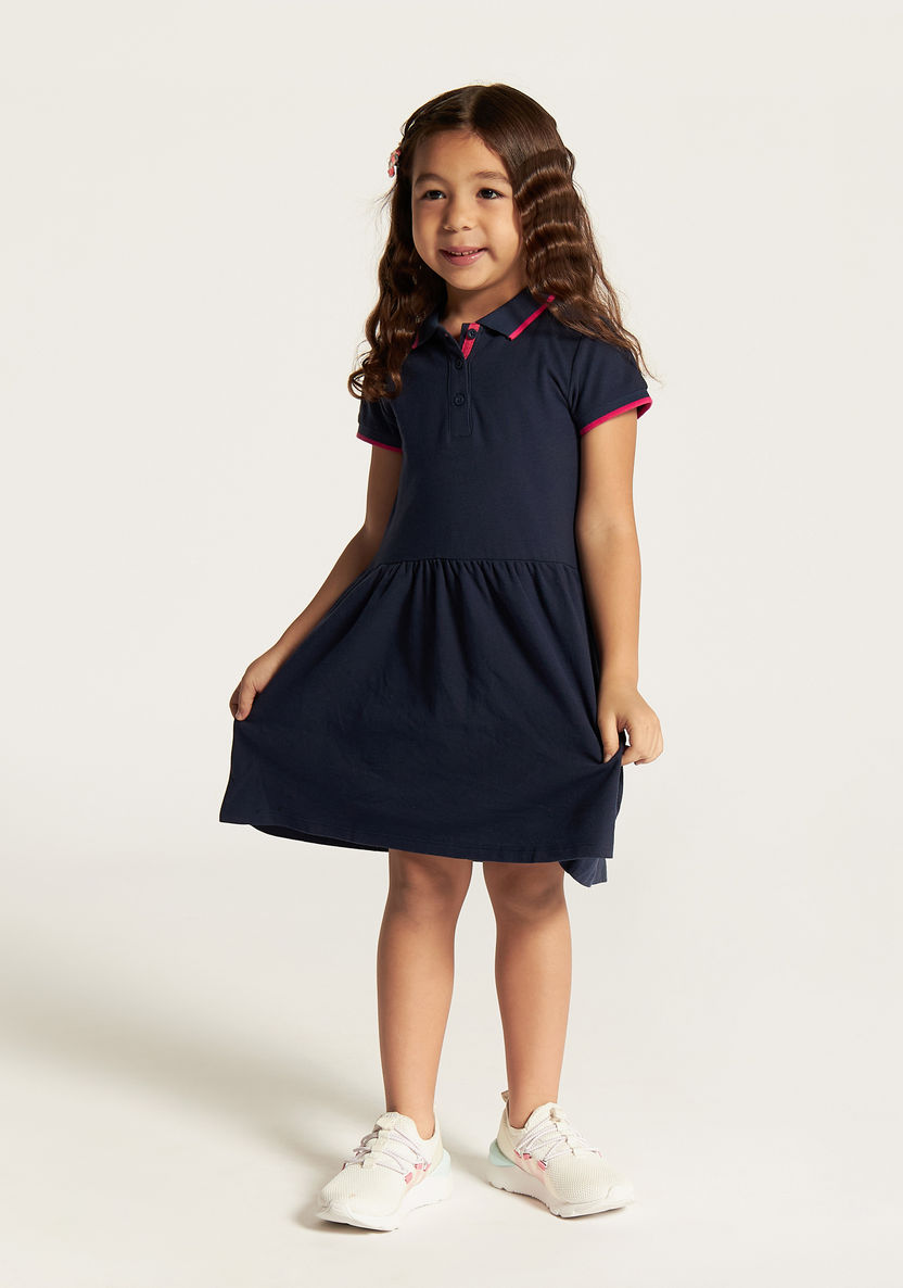 Juniors Solid Dress with Short Sleeves and  Piping Detail-Dresses%2C Gowns and Frocks-image-1