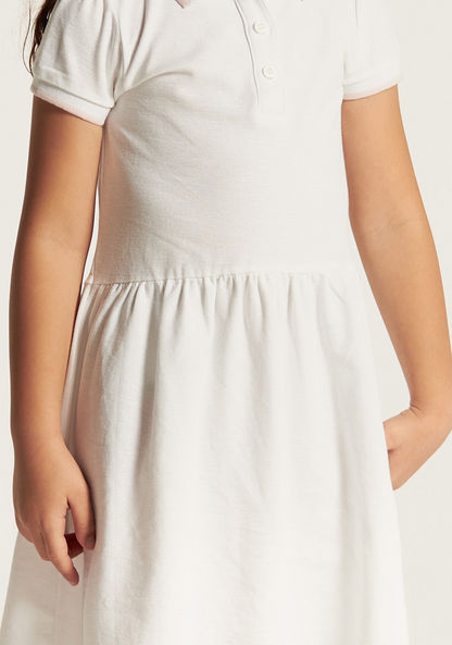 Juniors Solid Dress with Short Sleeves and  Piping Detail