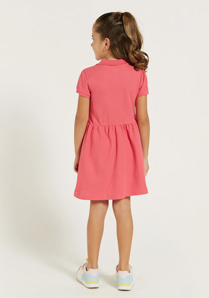 Juniors Solid Polo Dress with Short Sleeves and Button Closure-Dresses%2C Gowns and Frocks-image-3