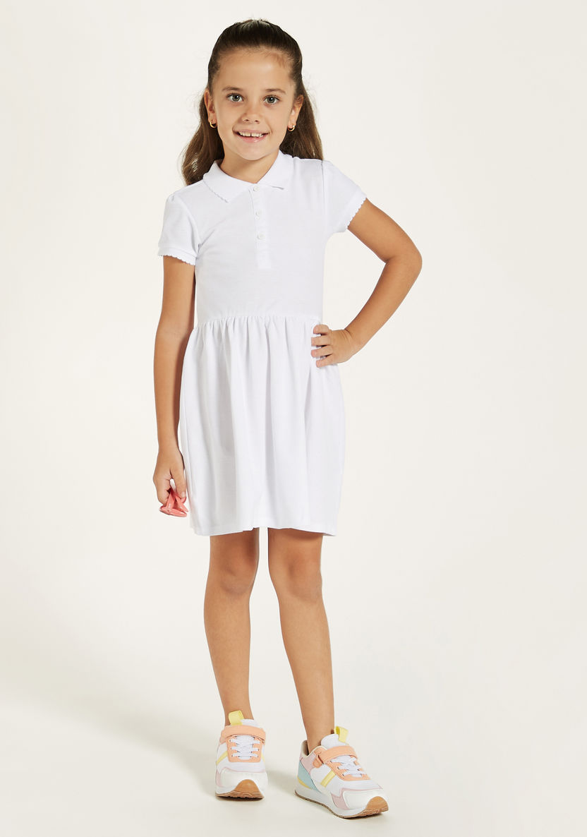 Juniors Solid Polo Dress with Short Sleeves and Button Closure-Dresses%2C Gowns and Frocks-image-0