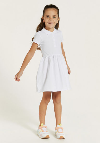 Juniors Solid Polo Dress with Short Sleeves and Button Closure-Dresses%2C Gowns and Frocks-image-1