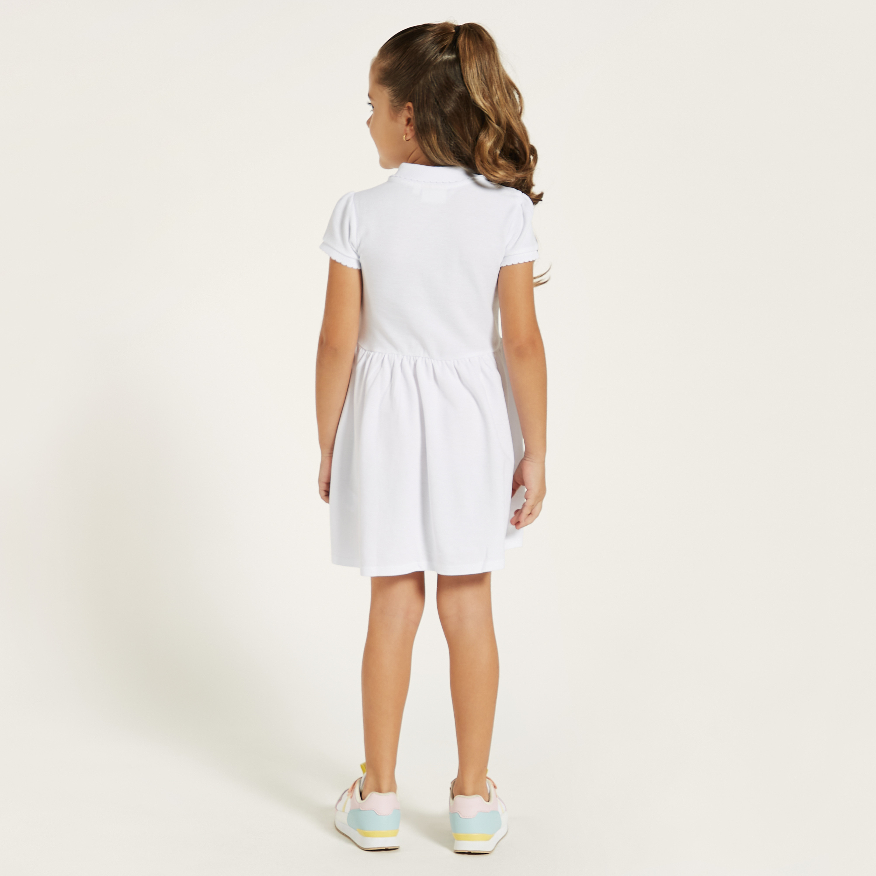 فستان بولو سادة بأكمام قصيرة وأزرار إغلاق من جونيورز-girls-clothing-dressesandjumpsuits-image-4