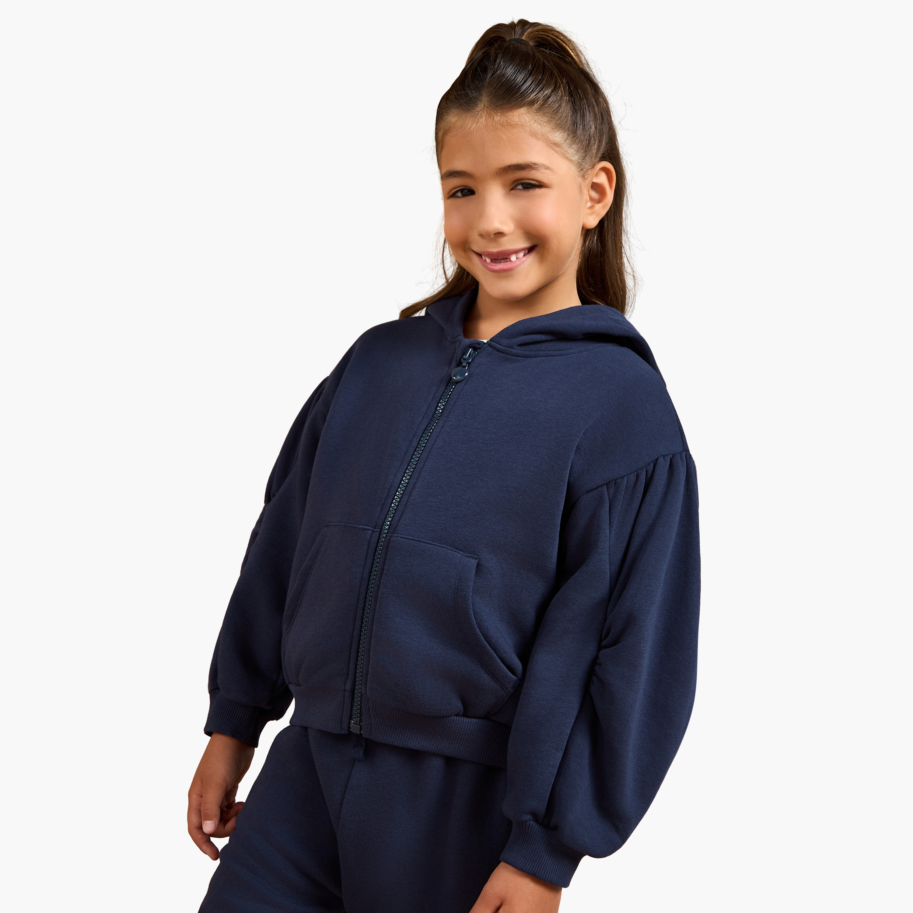 Juniors Solid Zip Through Hoodie with Long Sleeves-baby-girls-clothing-sweatshirts-image-1