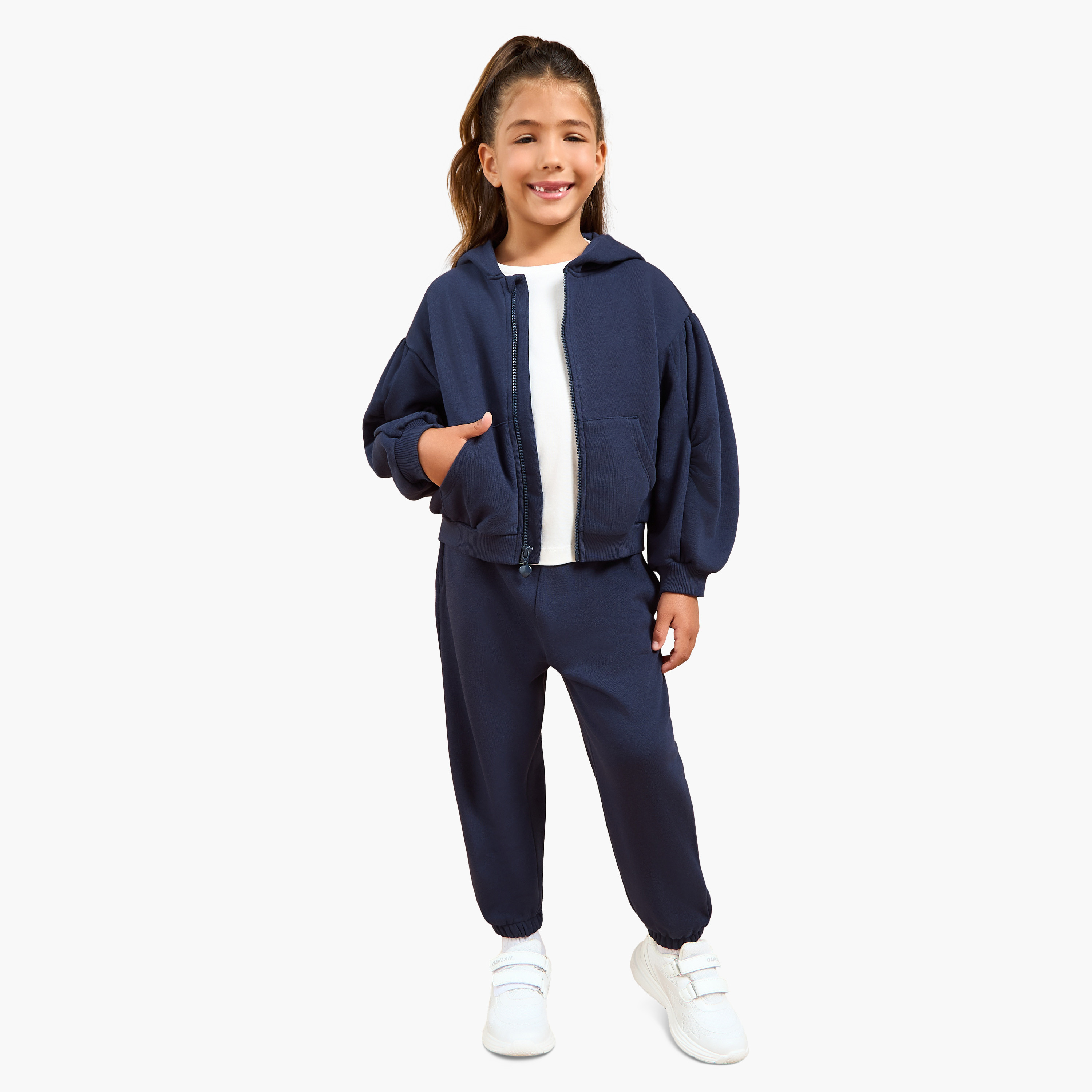 Juniors Solid Zip Through Hoodie with Long Sleeves-baby-girls-clothing-sweatshirts-image-2