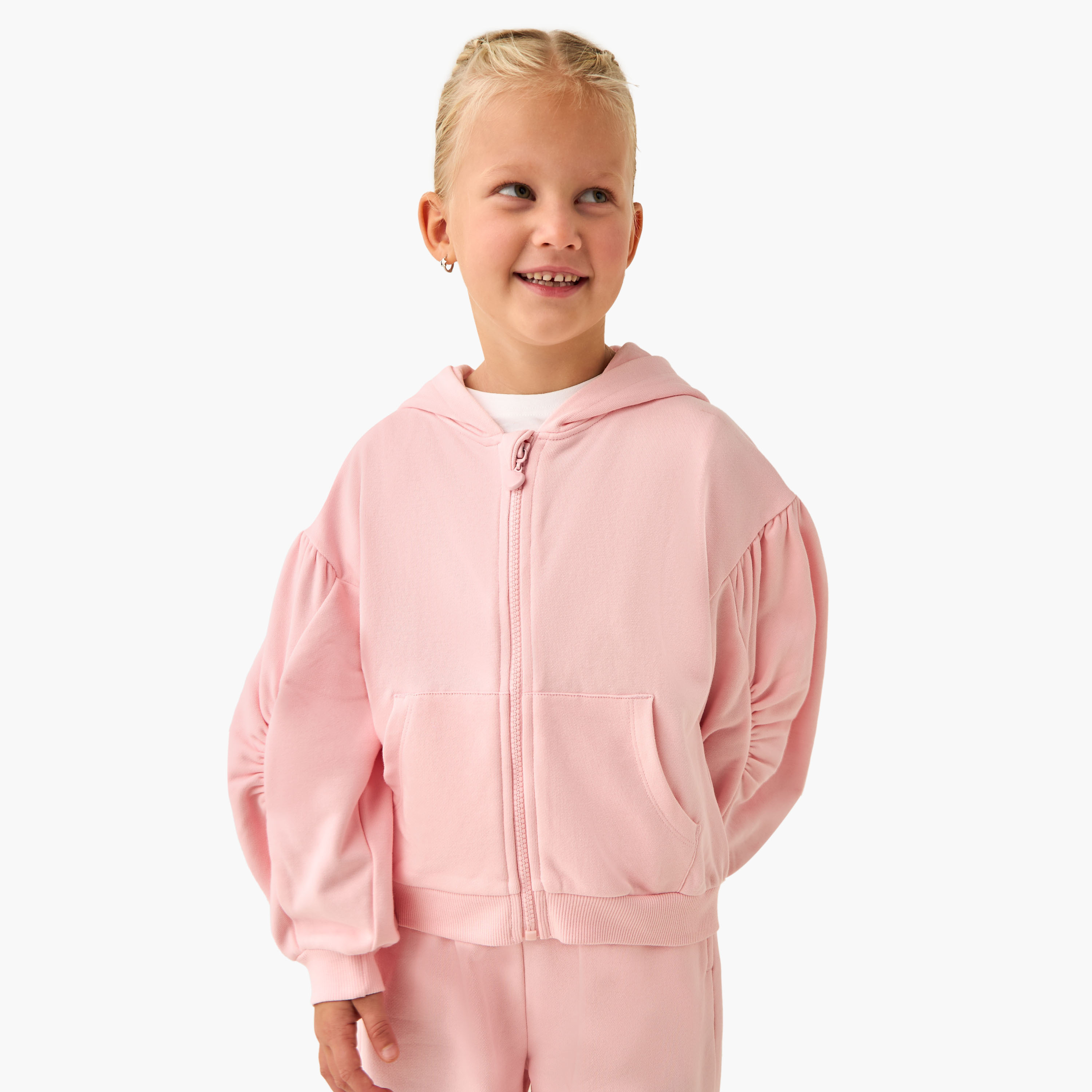 Juniors Solid Zip Through Hoodie with Long Sleeves-baby-girls-clothing-sweatshirts-image-1