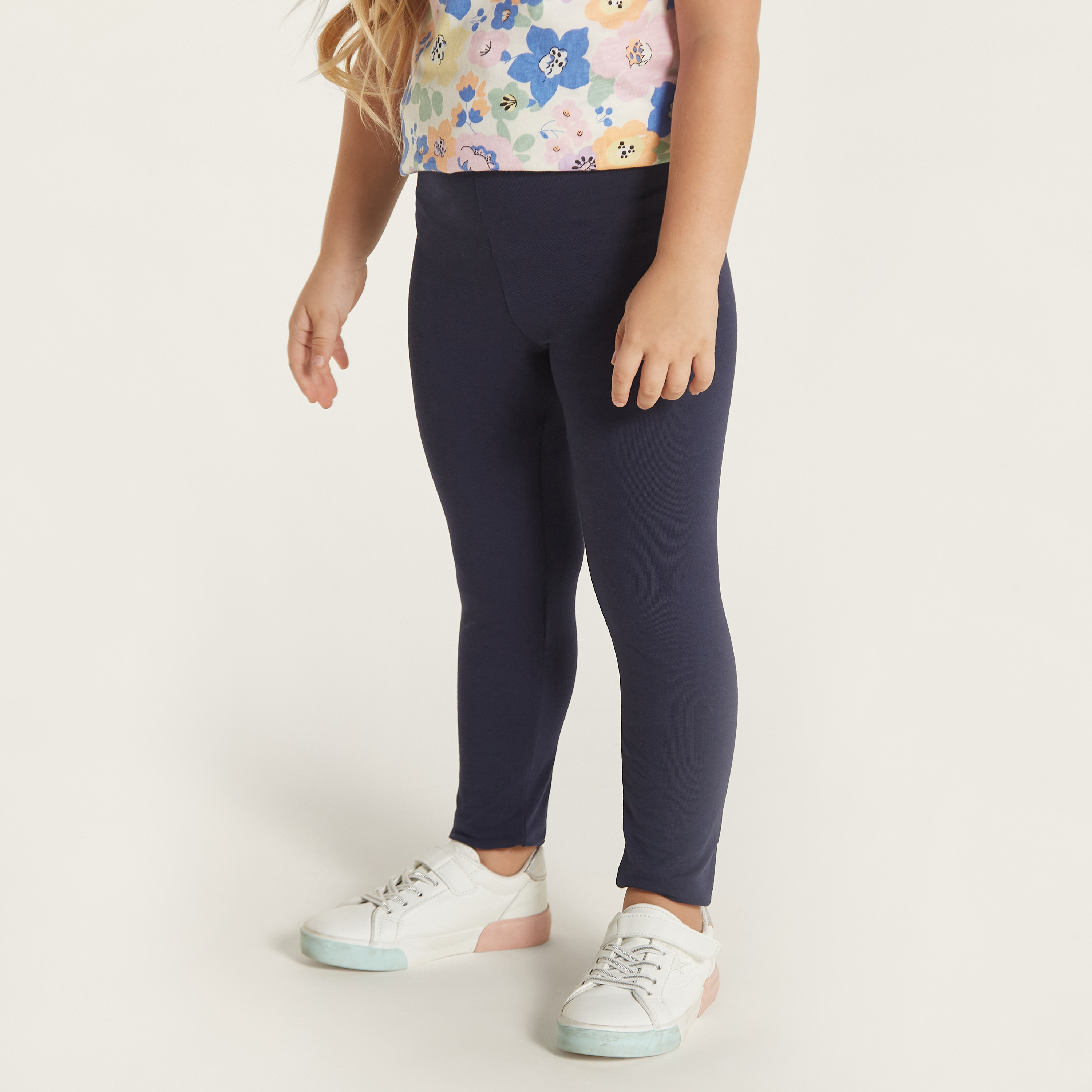 Juniors Plain Leggings with Elasticised Waistband - Set of 2-baby-girls-clothing-bottoms-leggings-image-3