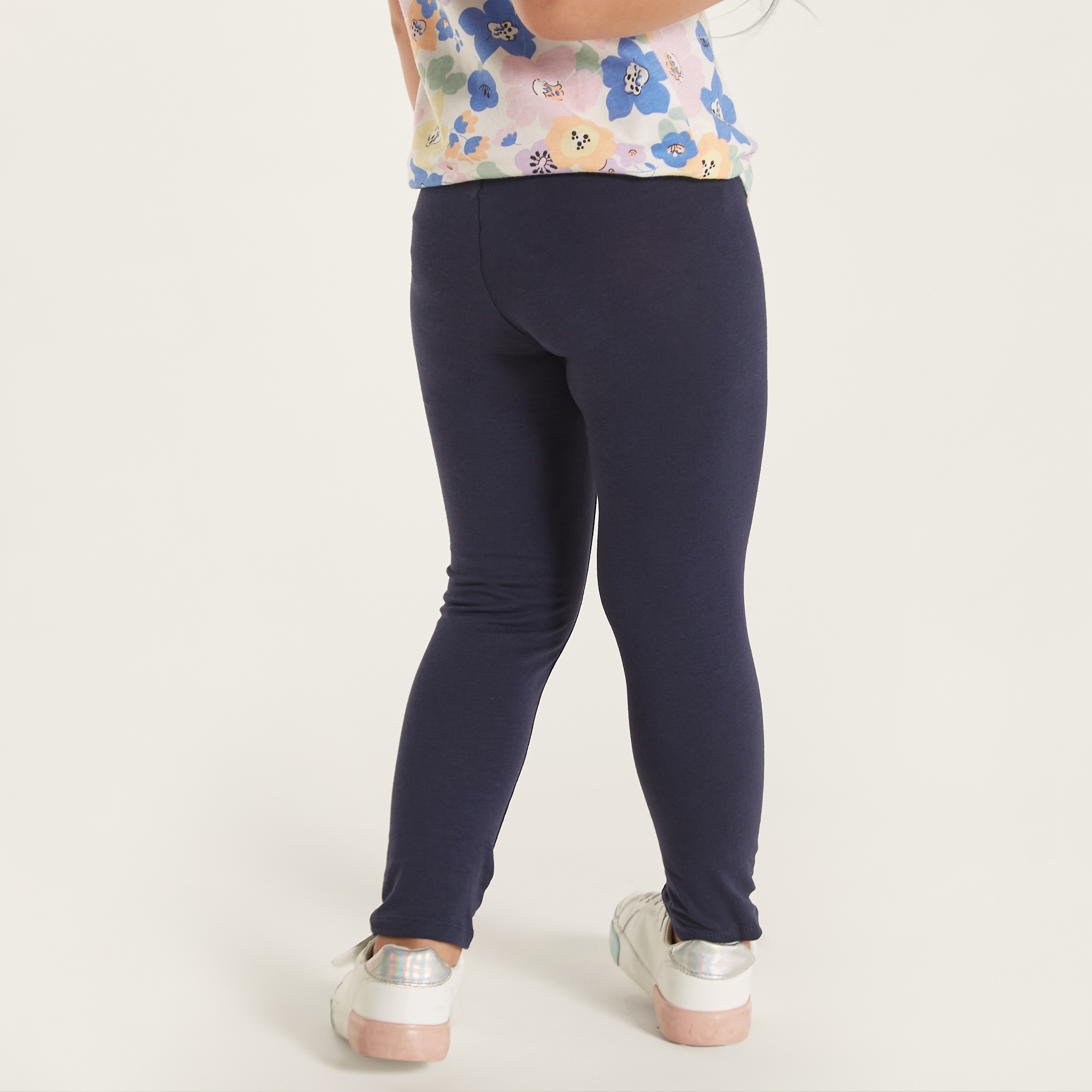 Juniors Plain Leggings with Elasticised Waistband - Set of 2-baby-girls-clothing-bottoms-leggings-image-5