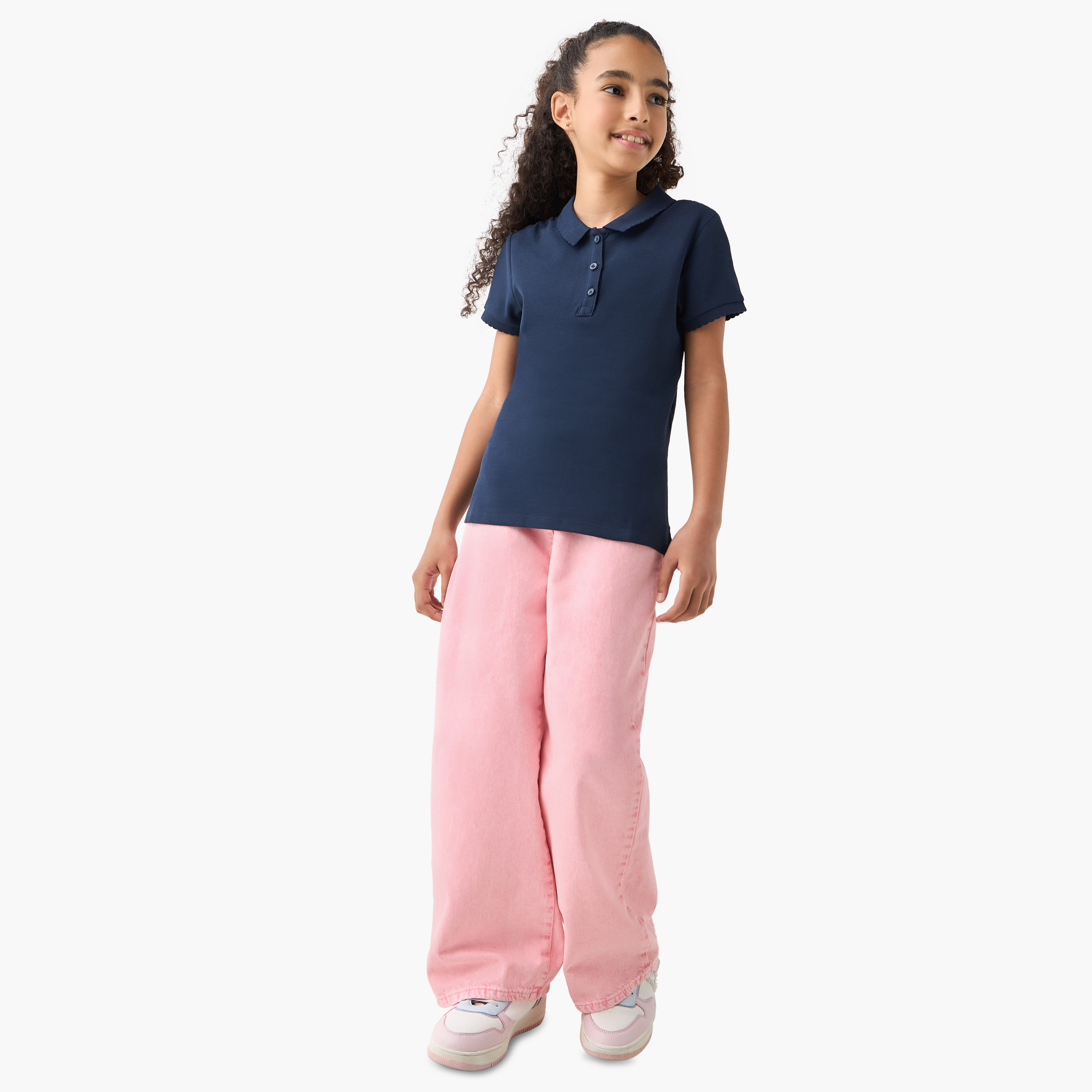 Juniors Polo Neck T-shirt with Short Sleeves-girls-clothing-tshirts-image-2