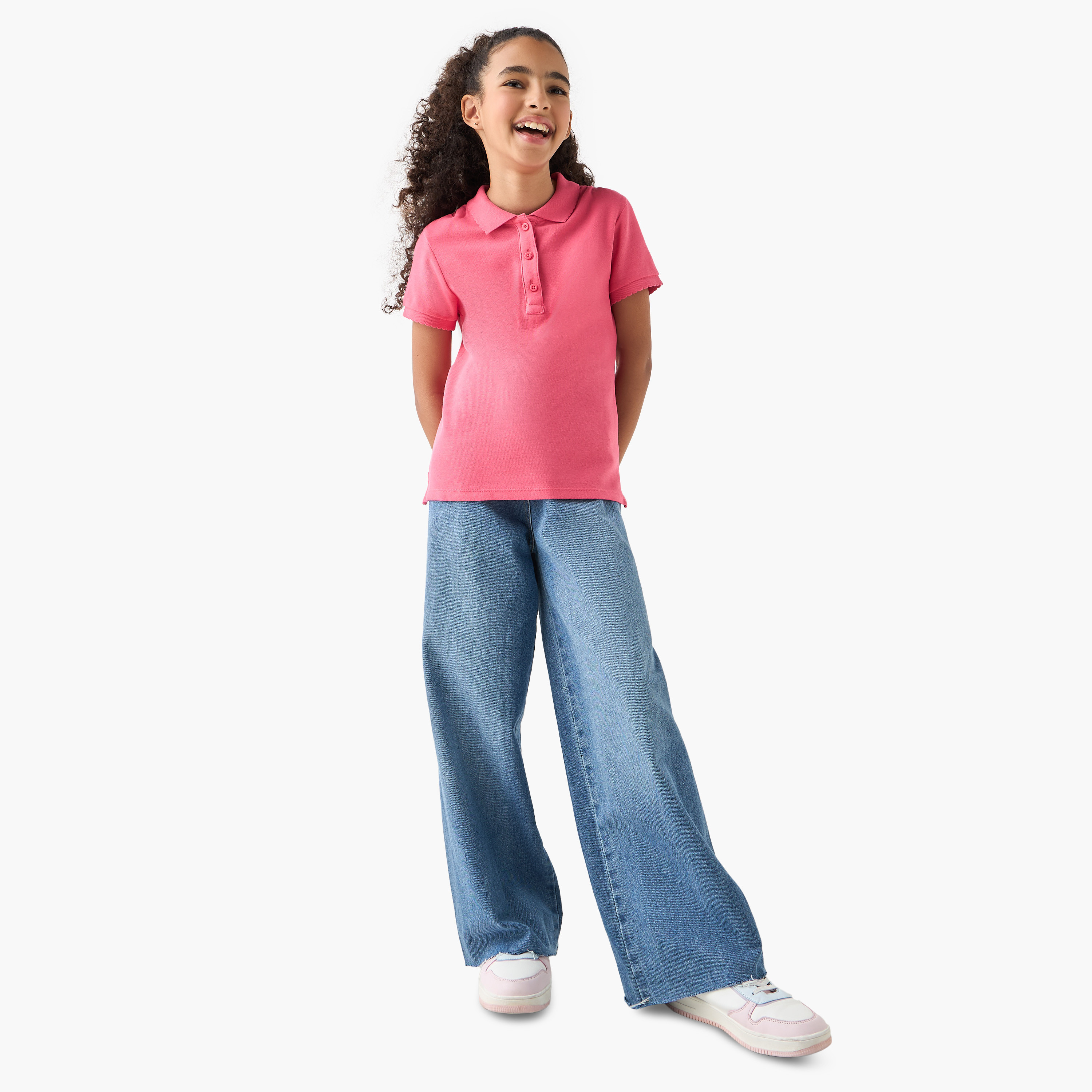 Juniors Polo Neck T-shirt with Short Sleeves-girls-clothing-tshirts-image-2