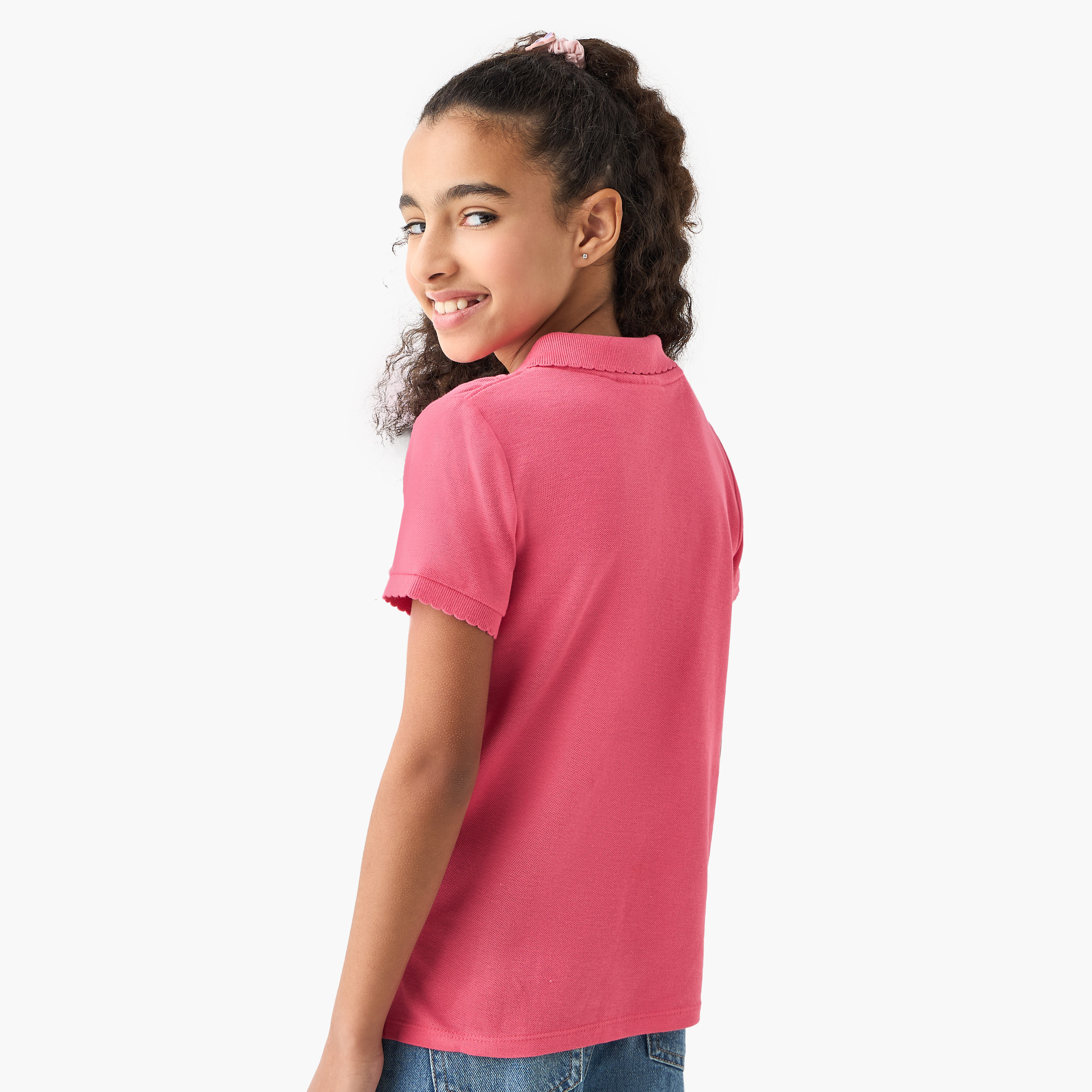Juniors Polo Neck T-shirt with Short Sleeves-girls-clothing-tshirts-image-3