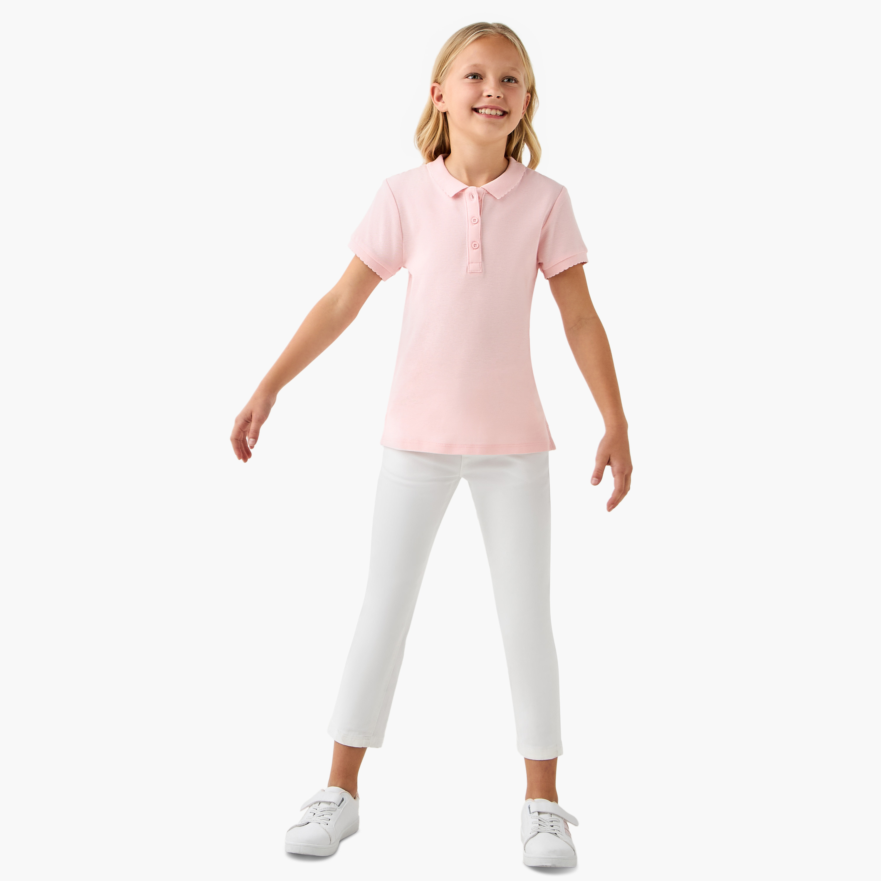 Juniors Polo Neck T-shirt with Short Sleeves-girls-clothing-tshirts-image-2
