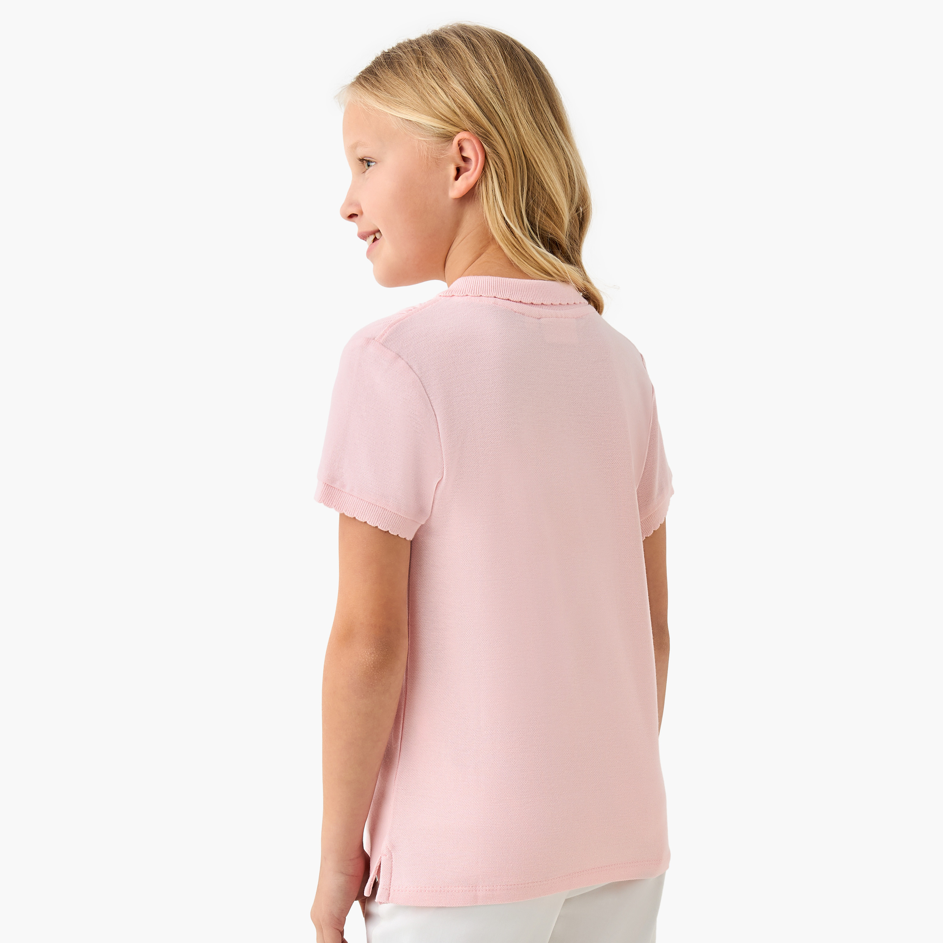 Juniors Polo Neck T-shirt with Short Sleeves-girls-clothing-tshirts-image-3