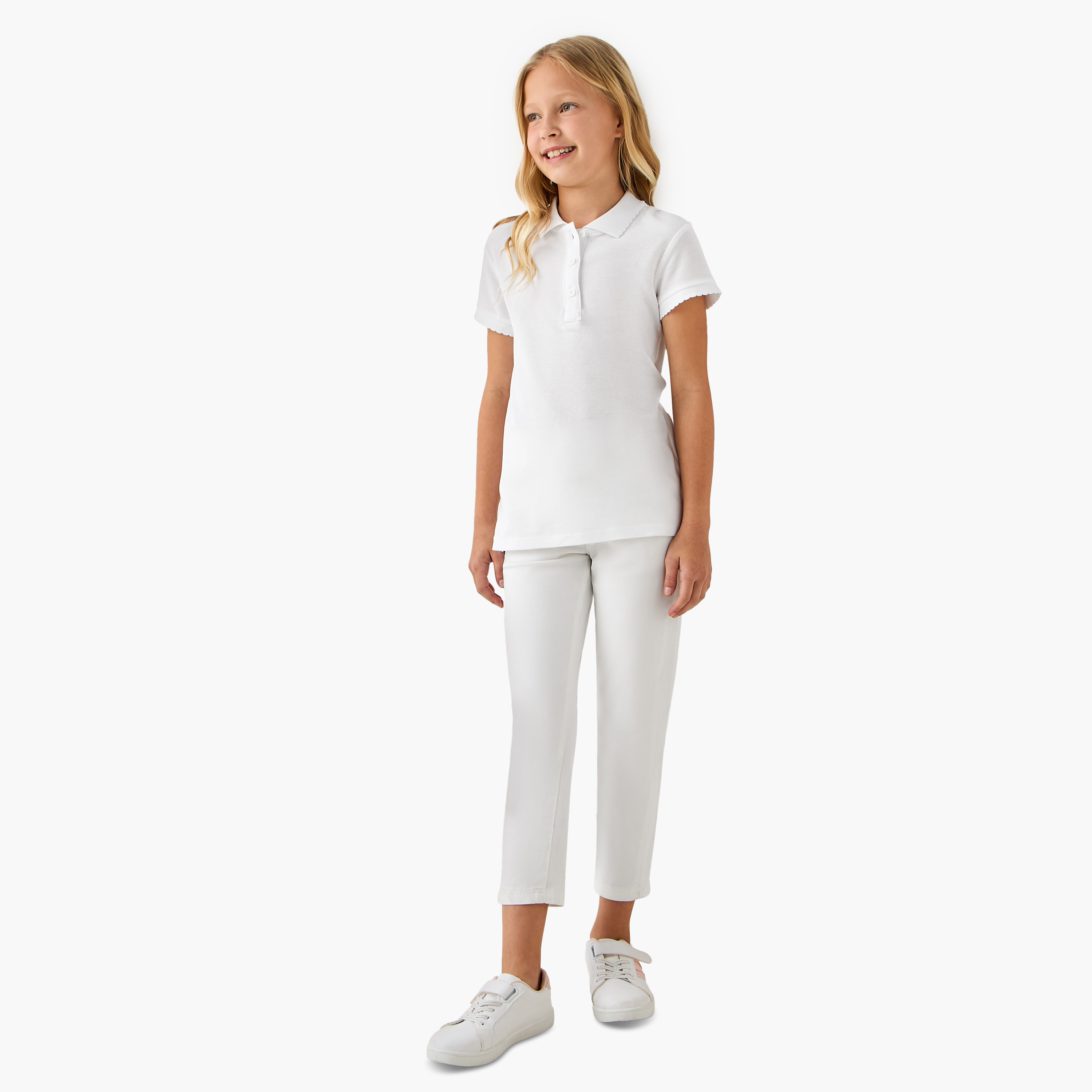 Juniors Polo Neck T-shirt with Short Sleeves-girls-clothing-tshirts-image-2