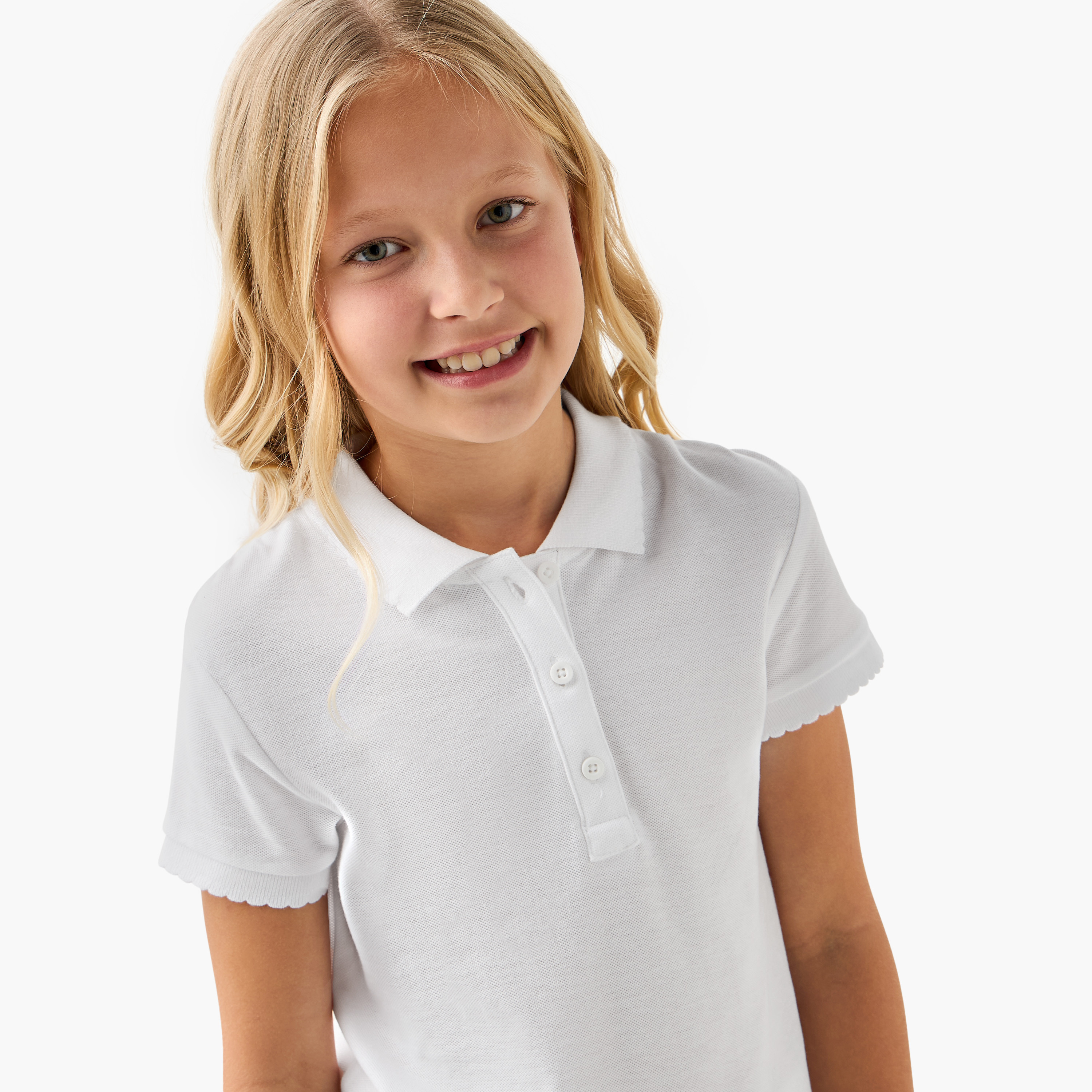 Juniors Polo Neck T-shirt with Short Sleeves-girls-clothing-tshirts-image-4