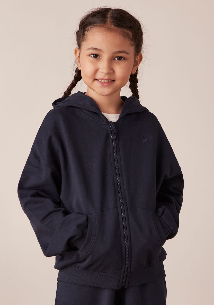 Juniors Solid Zip Through Hoodie with Long Sleeves-Sweaters and Cardigans-image-0