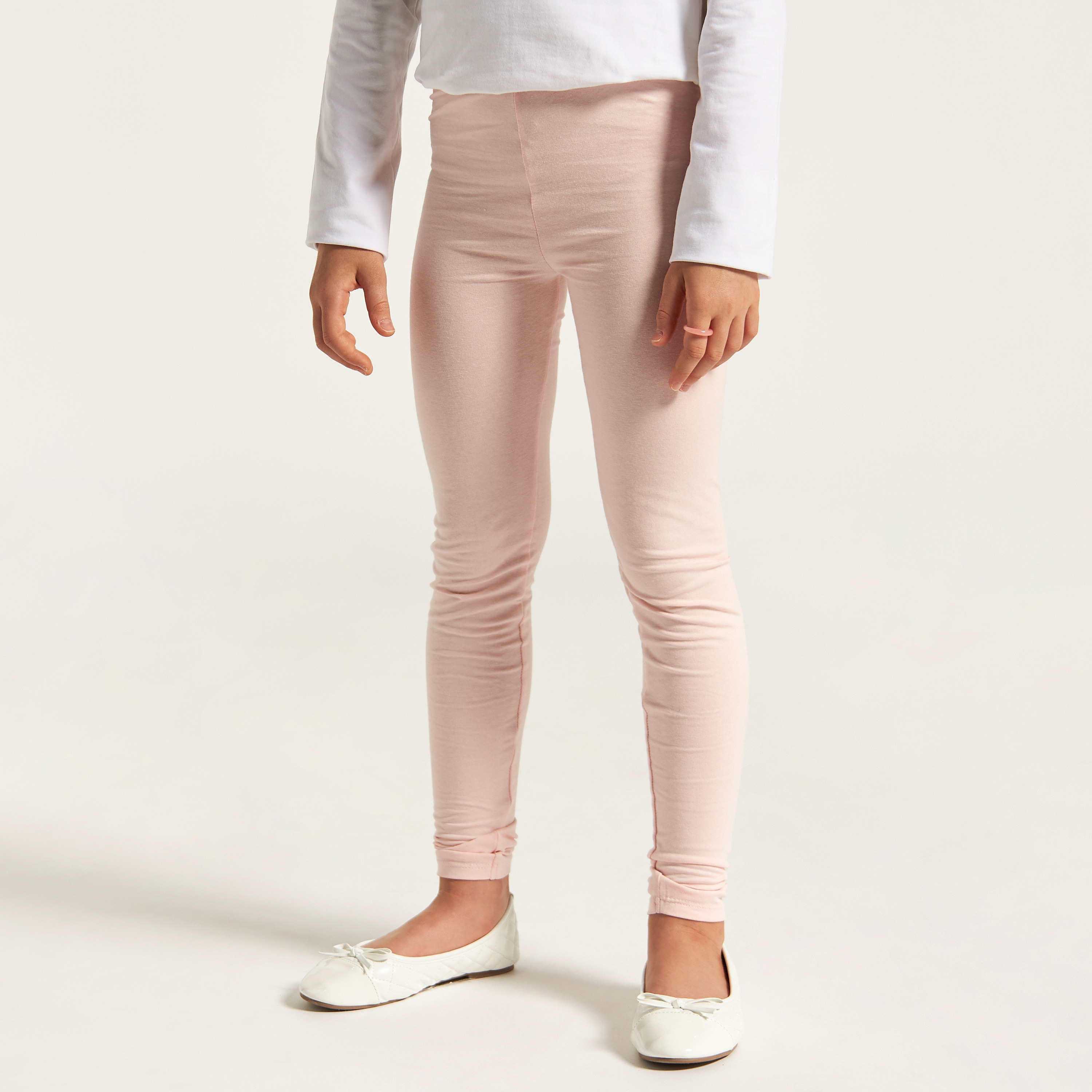 بنطلون ليقنز سادة طويل بخصر مطّاطي من جونيورز-girls-clothing-bottoms-leggings-image-2