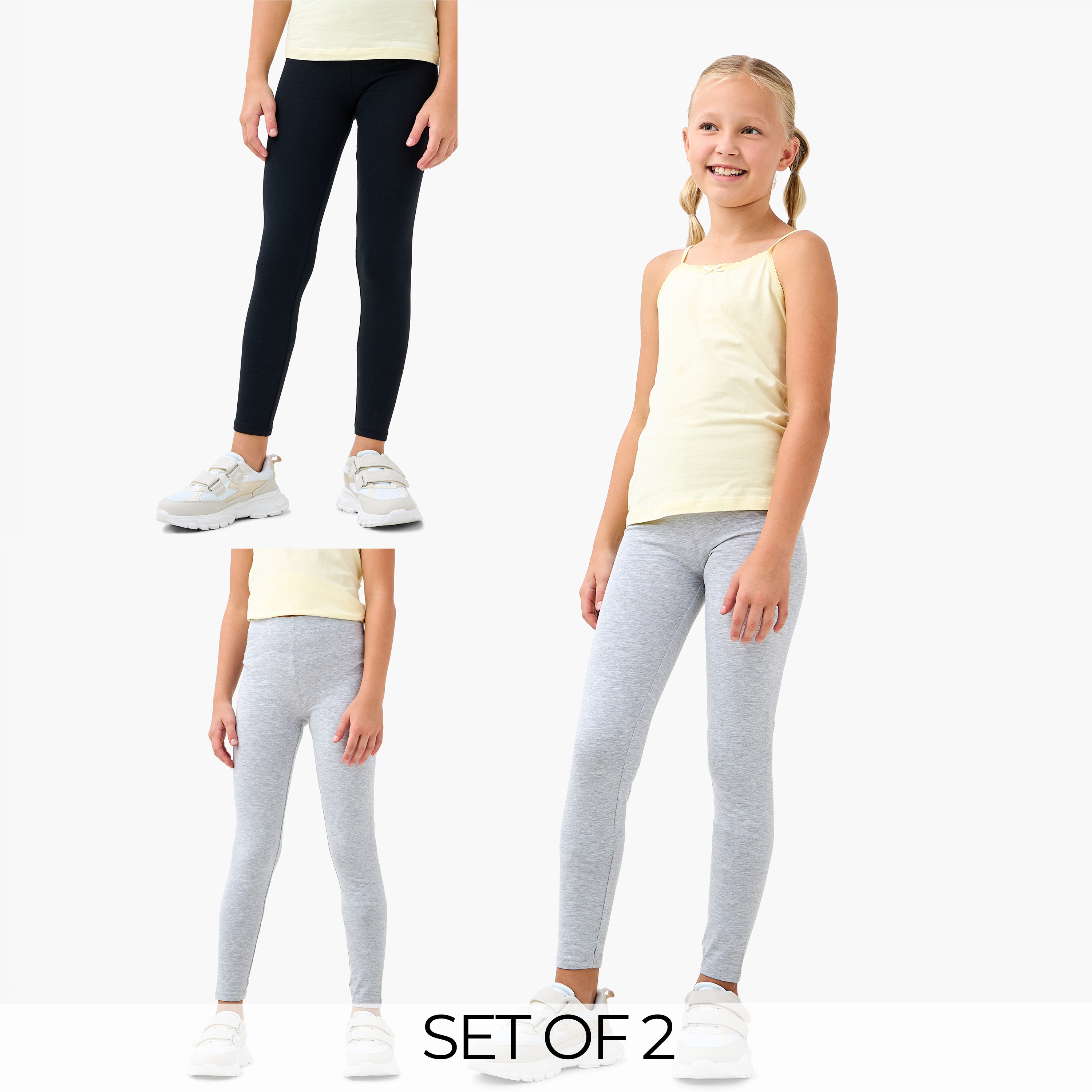 بنطلون ليقنز سادة بخصر مطاطي من جونيورز - طقم من قطعتين-girls-clothing-multipacks-image-7