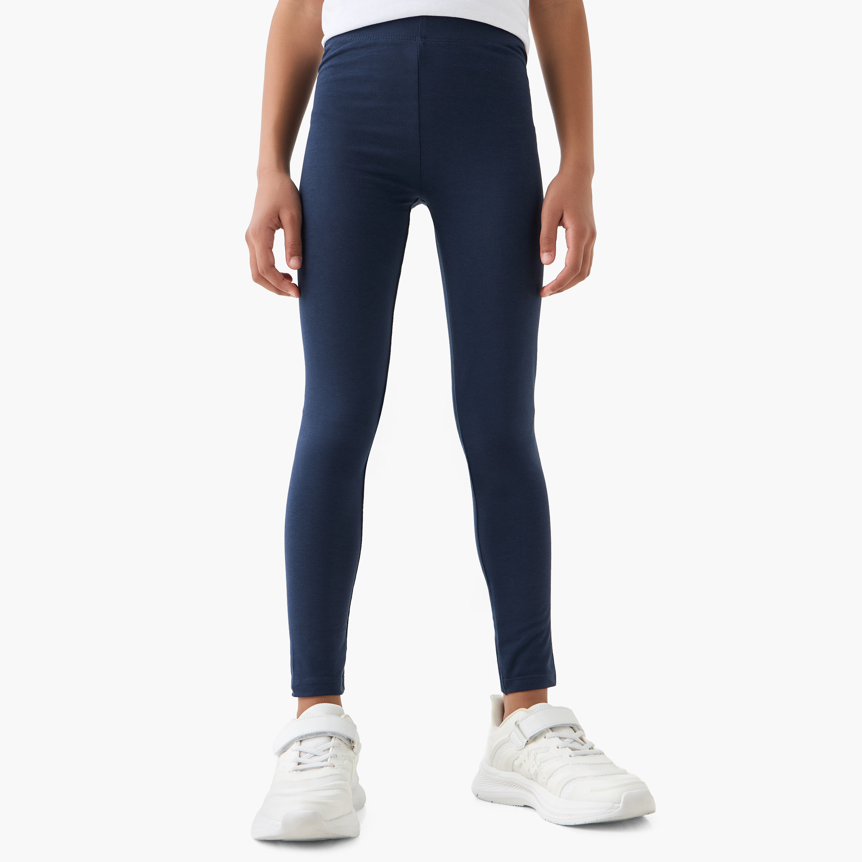 Juniors Plain Leggings with Elasticised Waistband - Set of 2-girls-clothing-multipacks-image-2