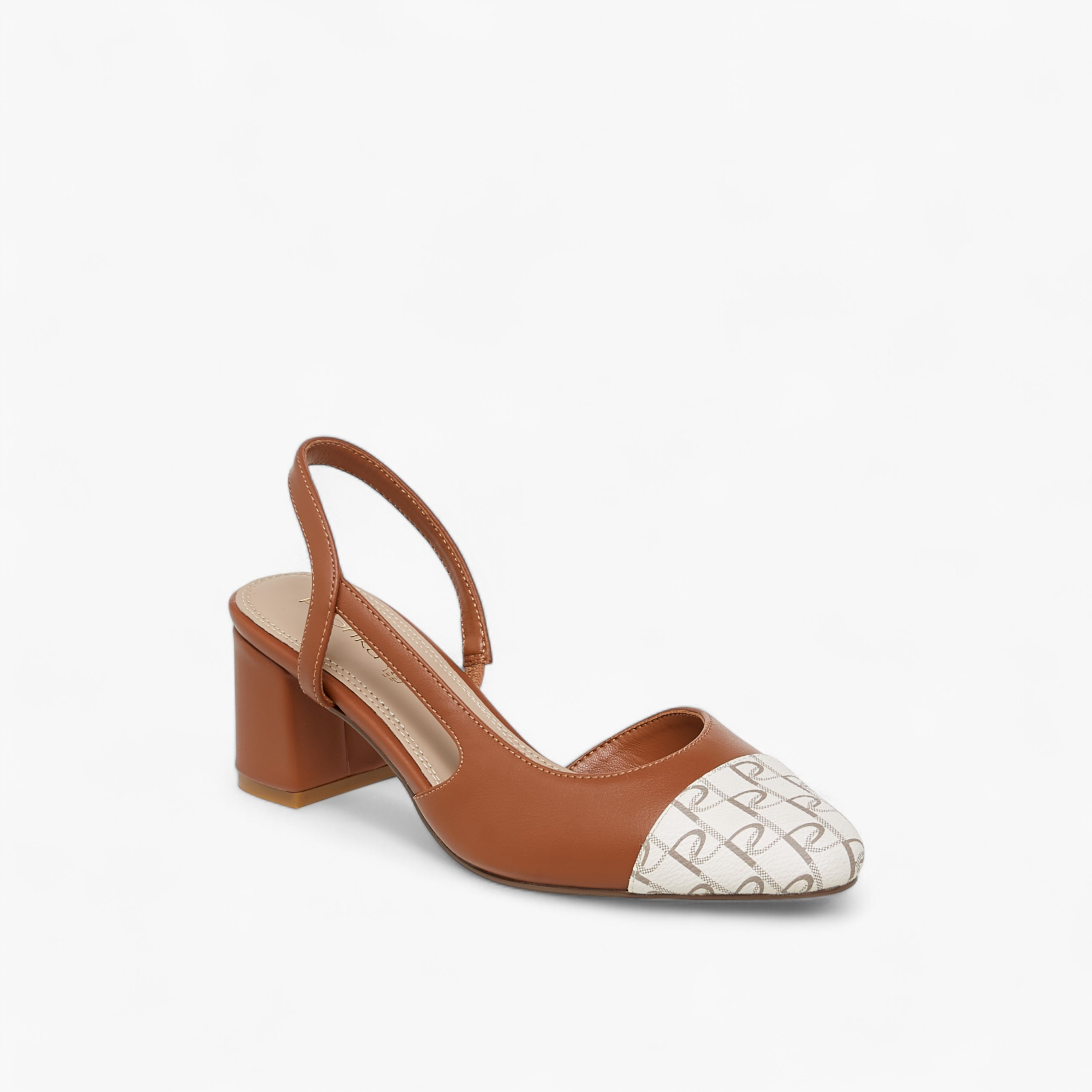 Paprika Monogram Print Slingback Shoes with Block Heels-women-shoes-heels-image-2