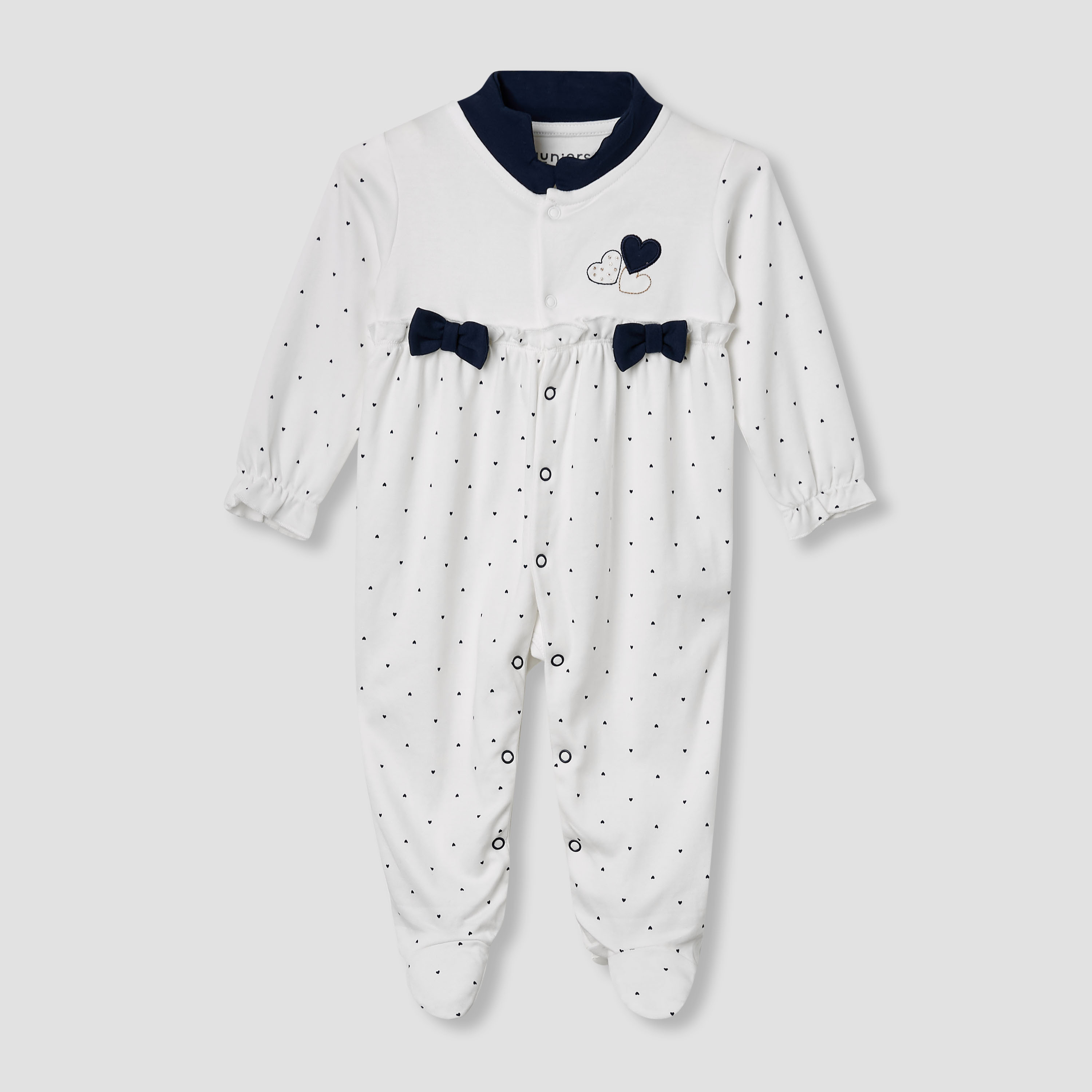 Juniors Heart Print Closed Feet Sleepsuit with Long Sleeves-baby-girls-clothing-nightwear-sleepsuits-image-1