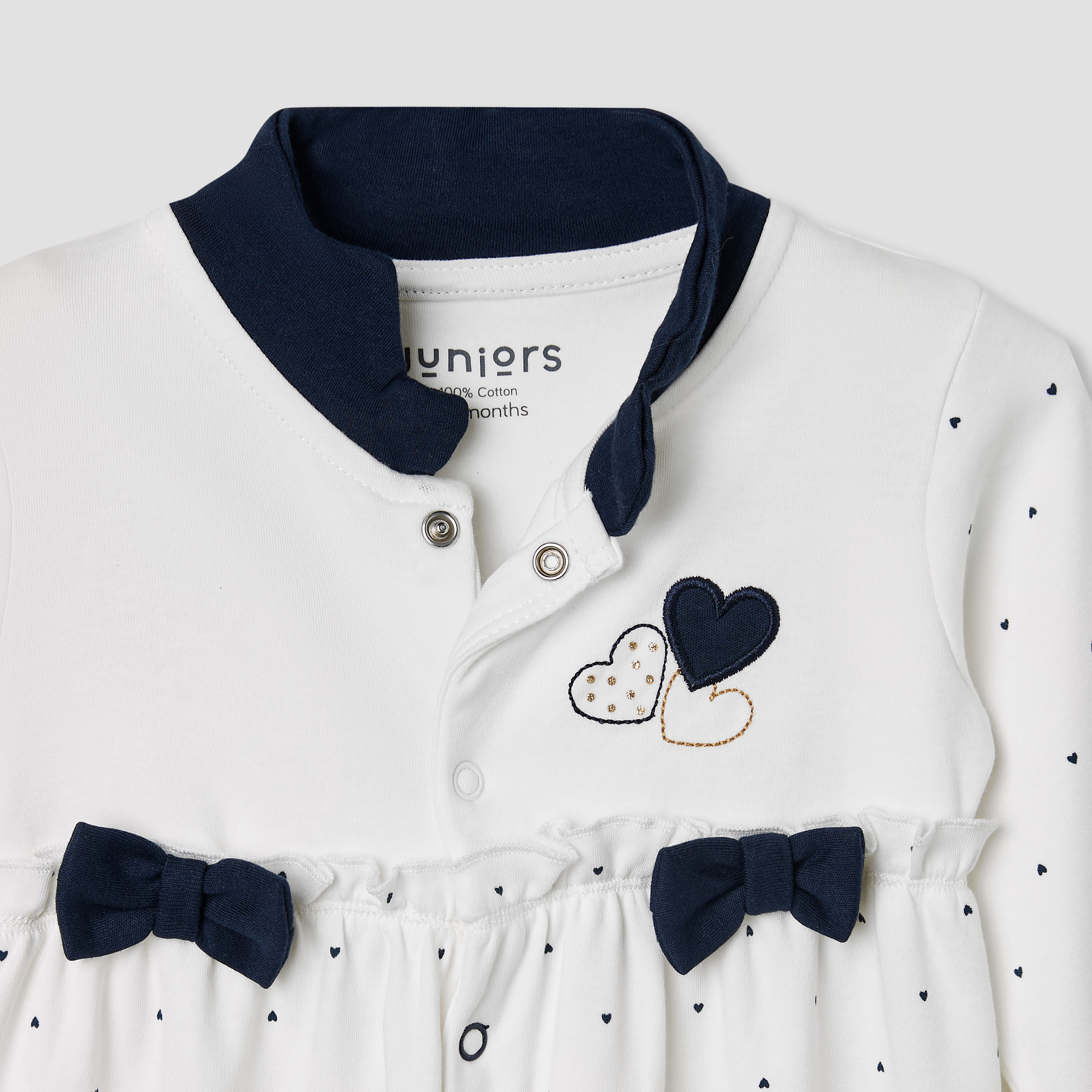 Juniors Heart Print Closed Feet Sleepsuit with Long Sleeves-baby-girls-clothing-nightwear-sleepsuits-image-3