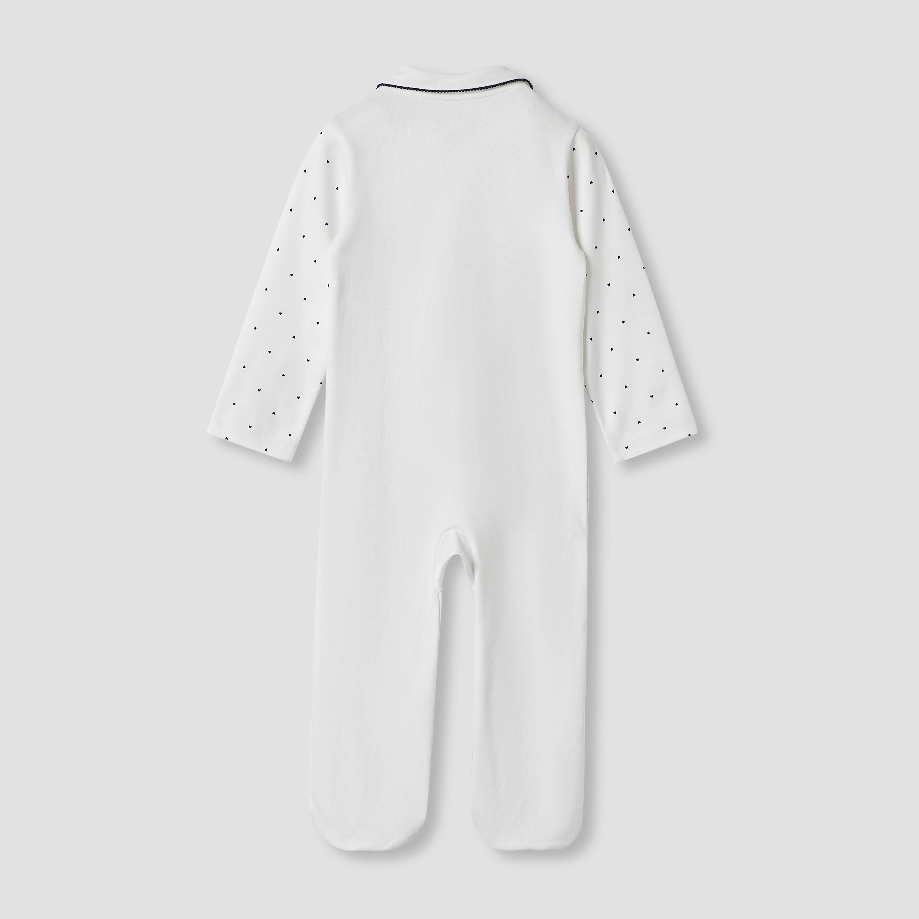 Juniors Heart Print Sleepsuit with Long Sleeves and Button Closure-baby-girls-clothing-nightwear-sleepsuits-image-2
