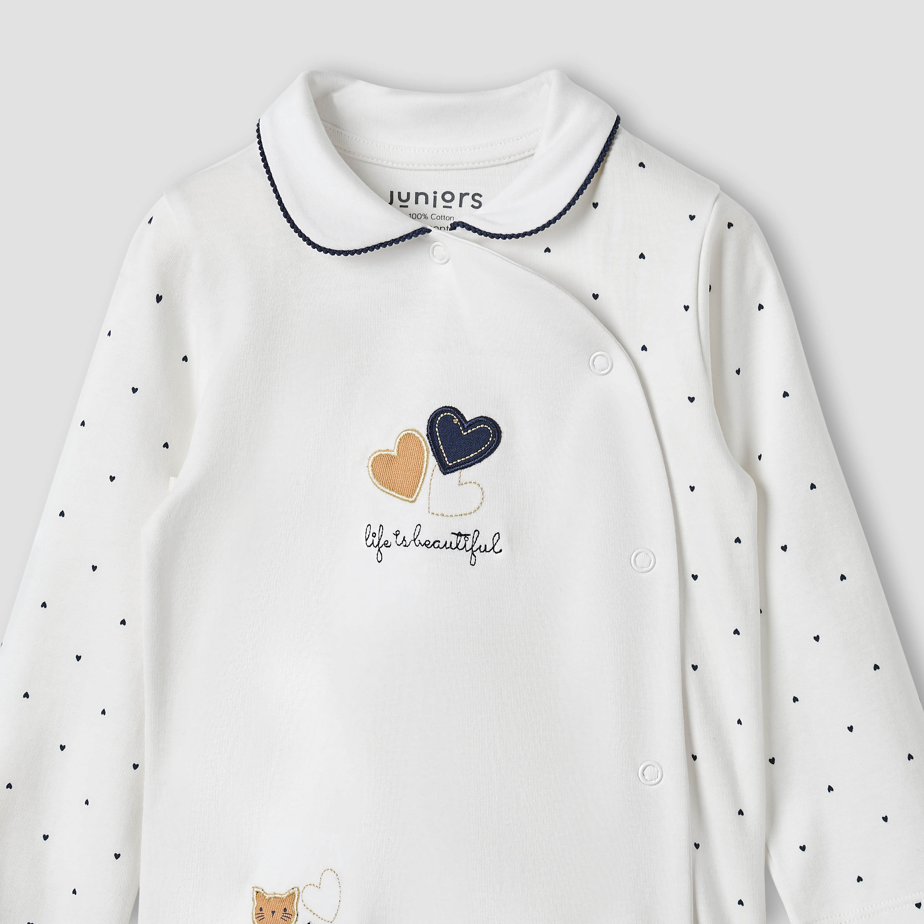 Juniors Heart Print Sleepsuit with Long Sleeves and Button Closure-baby-girls-clothing-nightwear-sleepsuits-image-3