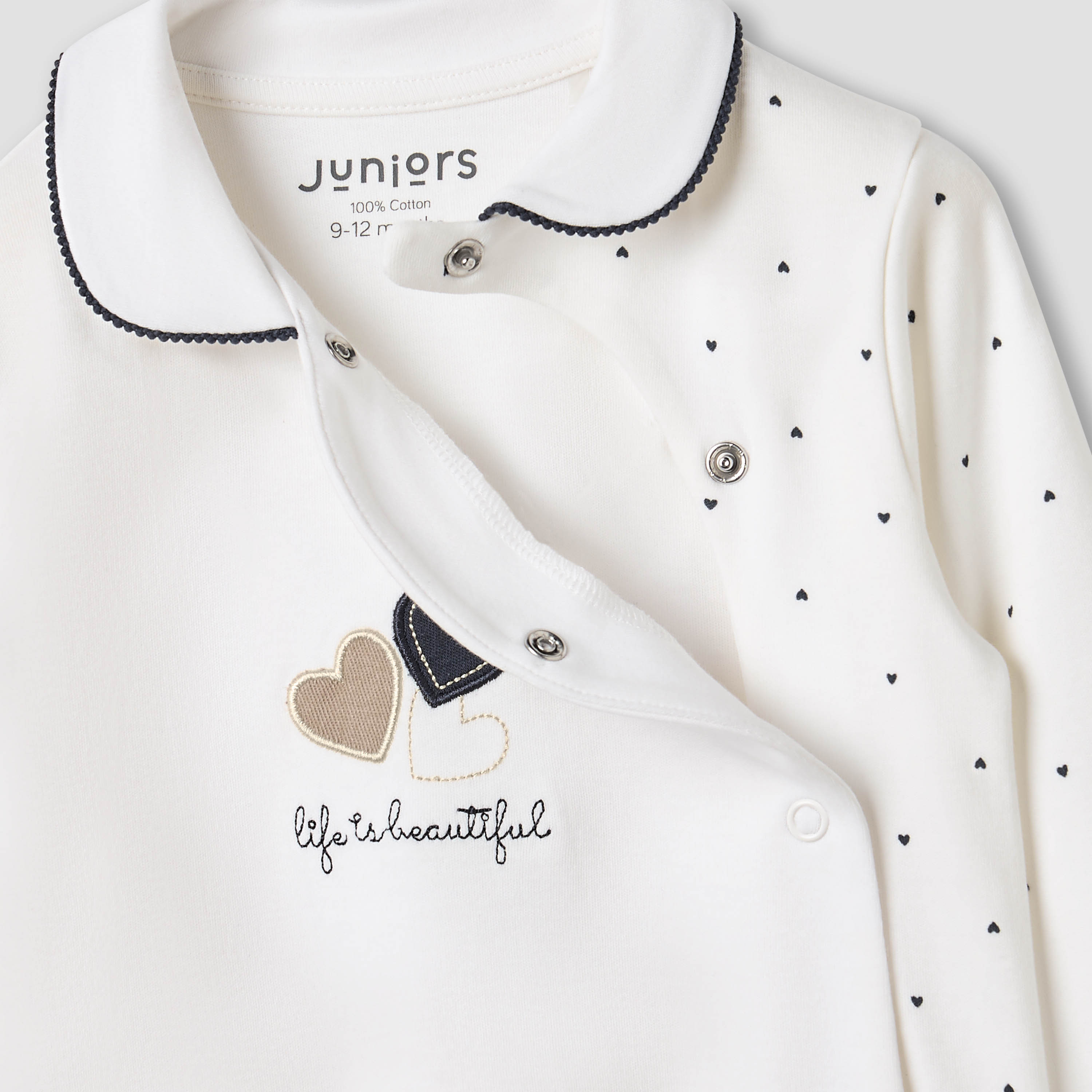 Juniors Heart Print Sleepsuit with Long Sleeves and Button Closure-baby-girls-clothing-nightwear-sleepsuits-image-5
