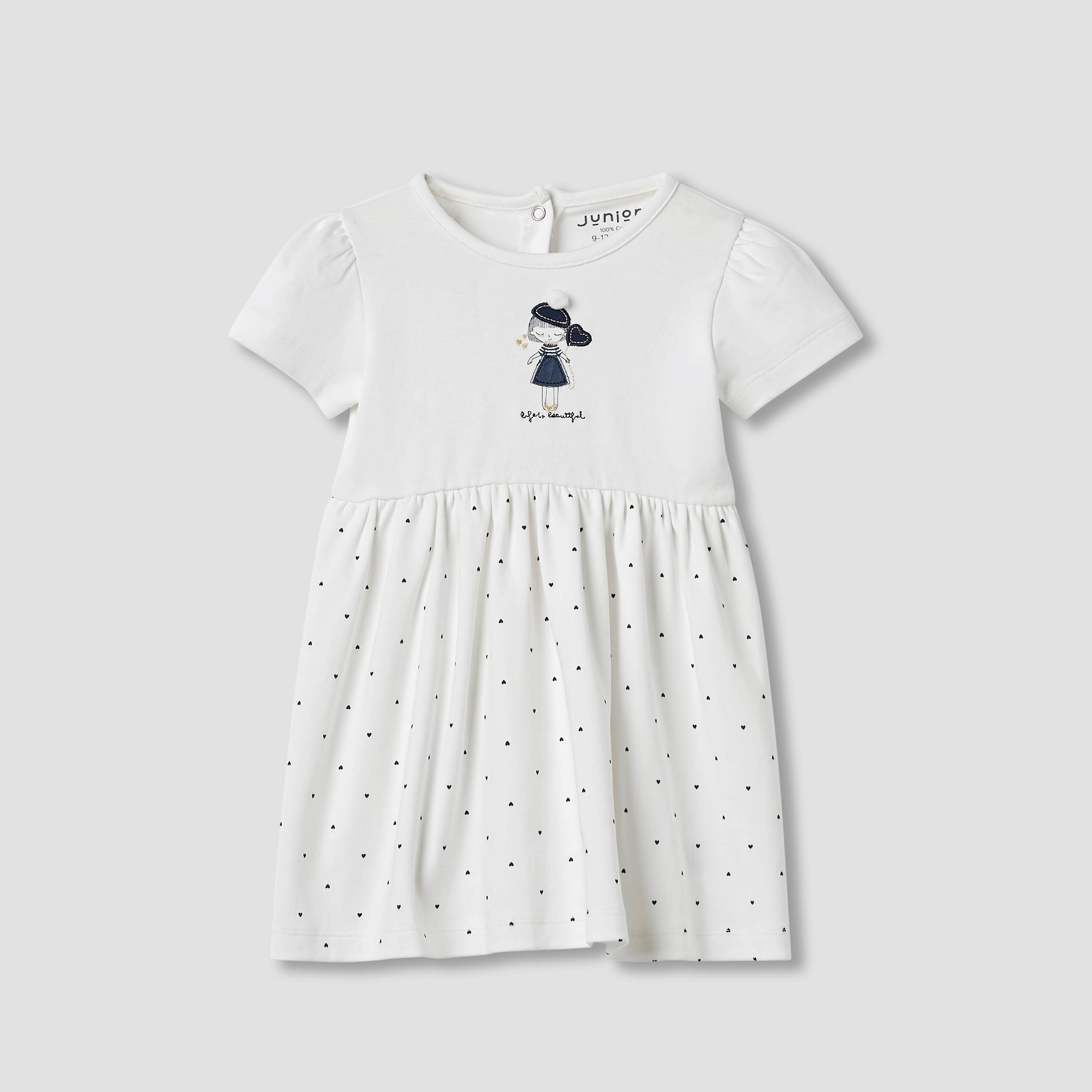 Juniors Heart Print A-line Dress with Embroidered Detail-baby-girls-clothing-dressesandjumpsuits-image-1
