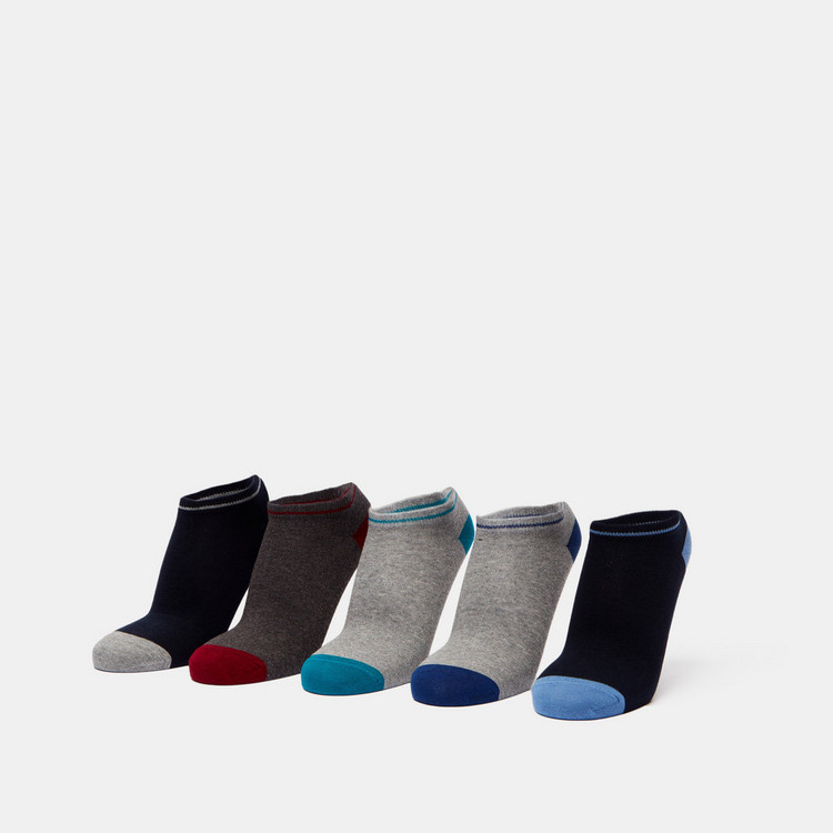 Solid Ankle Length Socks with Elasticated Hem - Set of 5