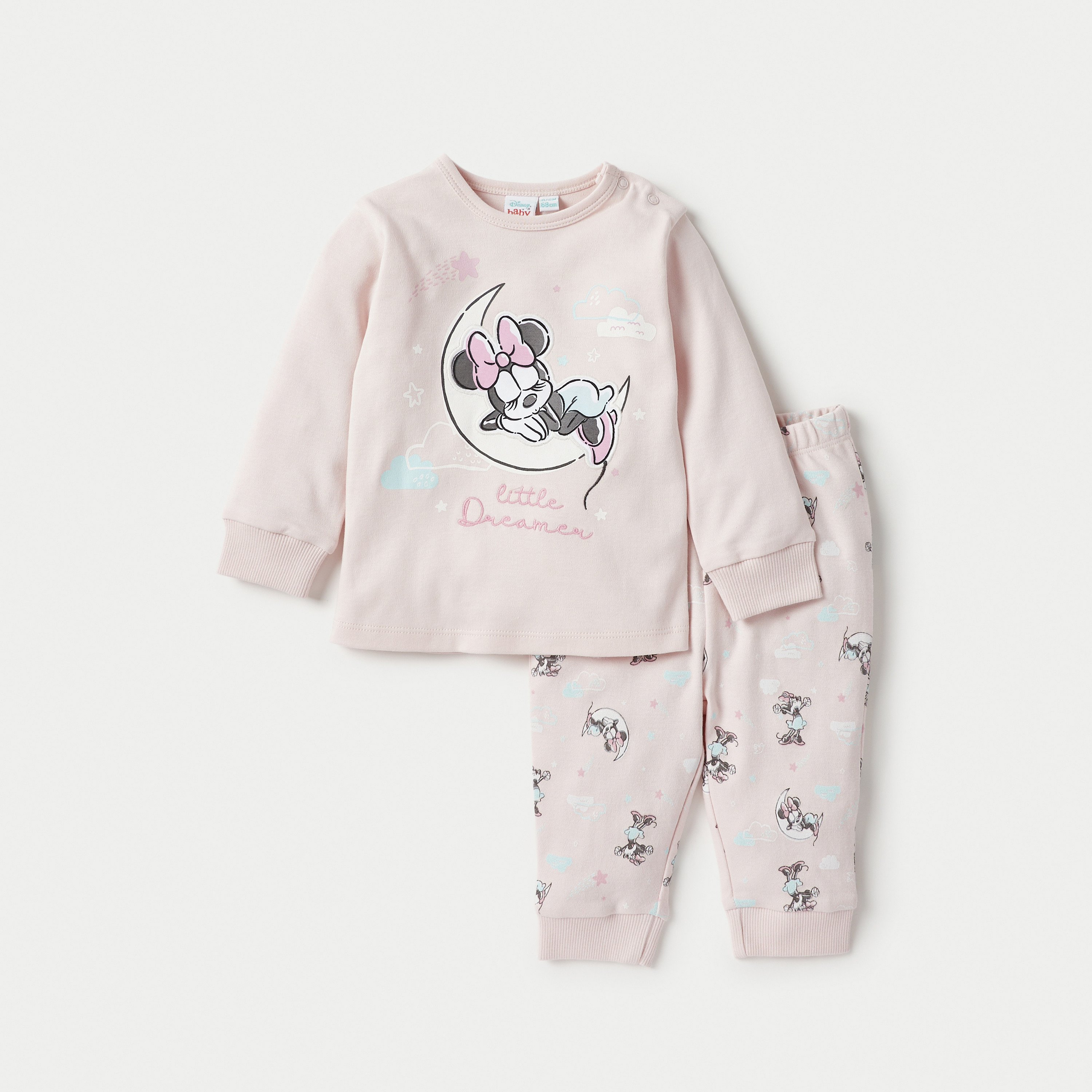 Disney Minnie Mouse Print Sweatshirt and Pyjama Set-baby-girls-clothing-nightwear-pyjamasets-image-1