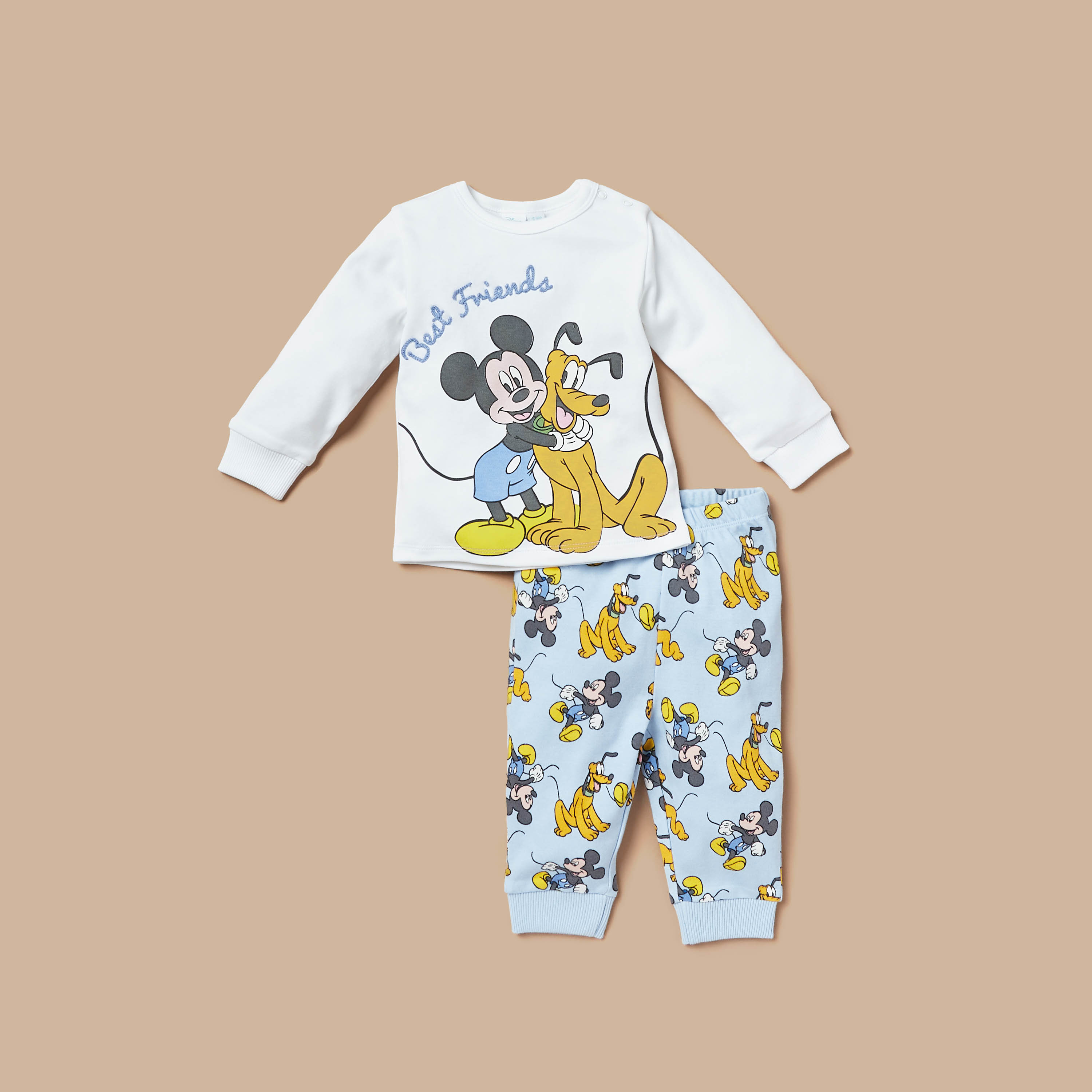 Disney Mickey Mouse and Goofy Print T-shirt and Pyjama Set-baby-boys-clothing-nightwear-pyjamasets-image-1