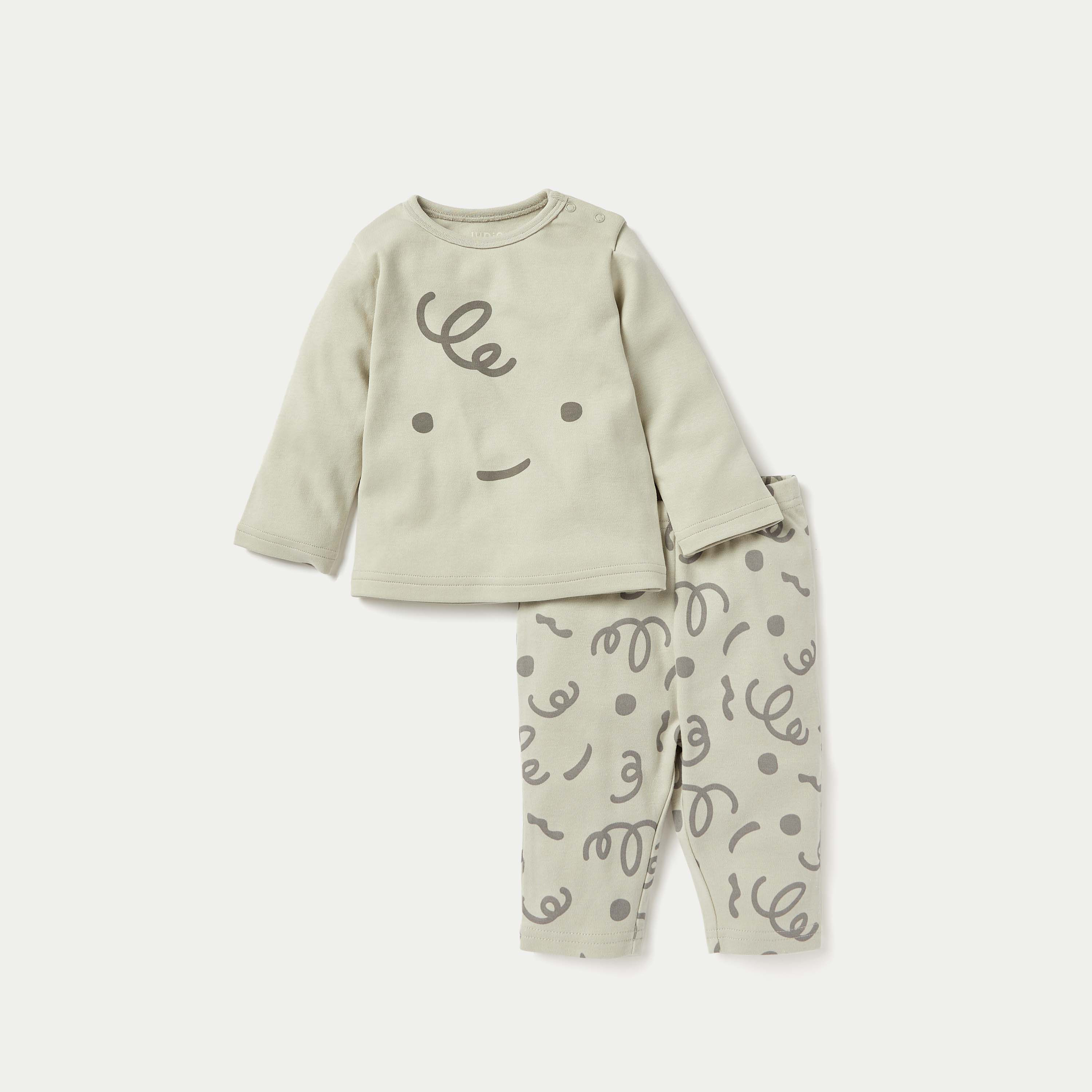 Juniors Curly Smiley Print T-shirt and Pyjama Set-baby-boys-clothing-nightwear-pyjamasets-image-1