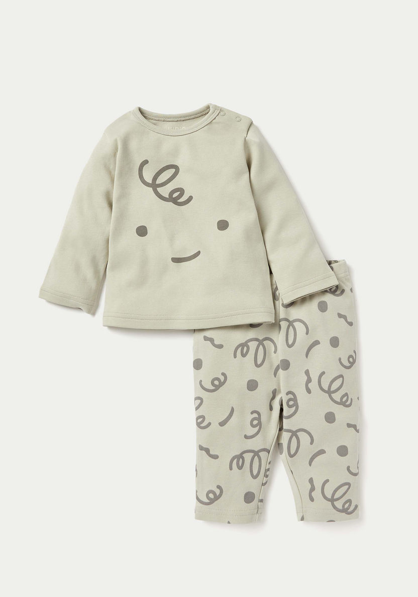 Juniors Curly Smiley Print T-shirt and Pyjama Set-Pyjama Sets-image-0