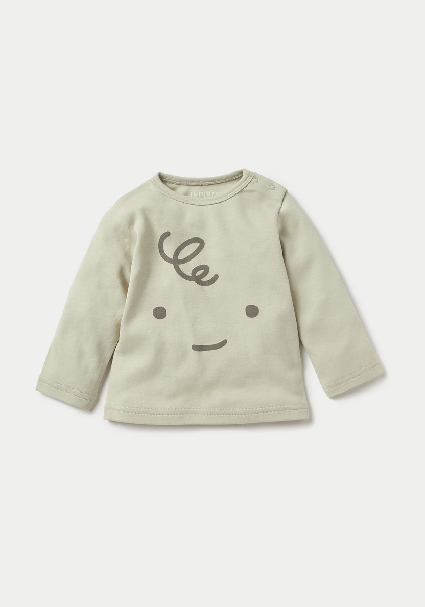 Juniors Curly Smiley Print T-shirt and Pyjama Set-Pyjama Sets-image-1