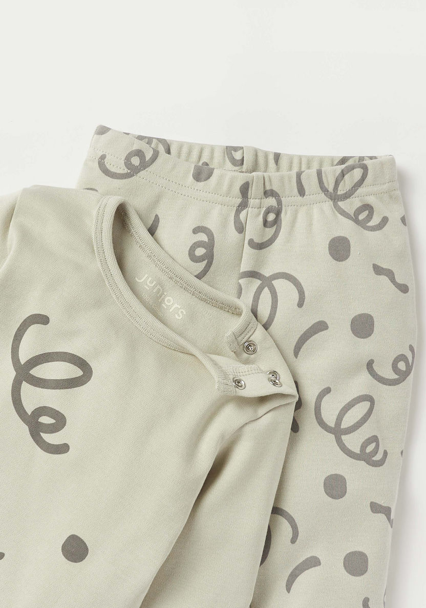 Juniors Curly Smiley Print T-shirt and Pyjama Set-Pyjama Sets-image-3