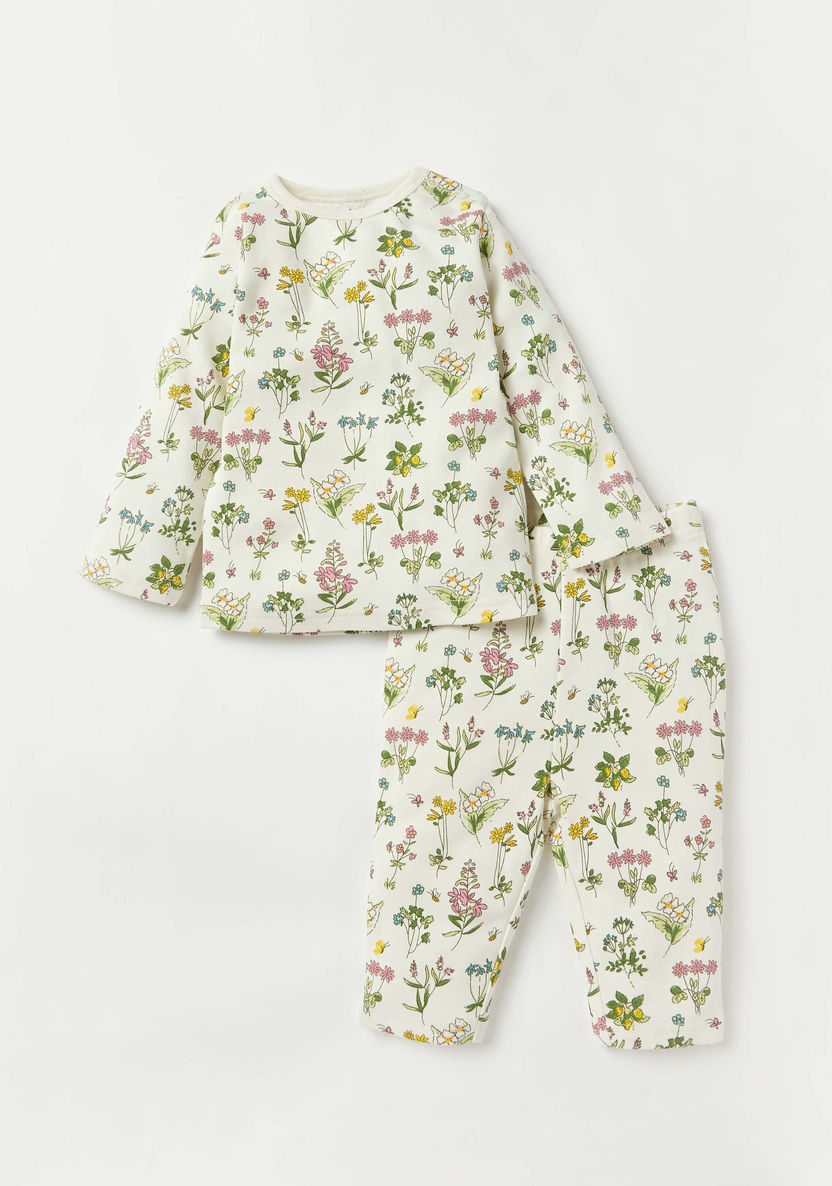 Juniors All-Over Floral Print T-shirt and Pyjama Set-Pyjama Sets-image-0
