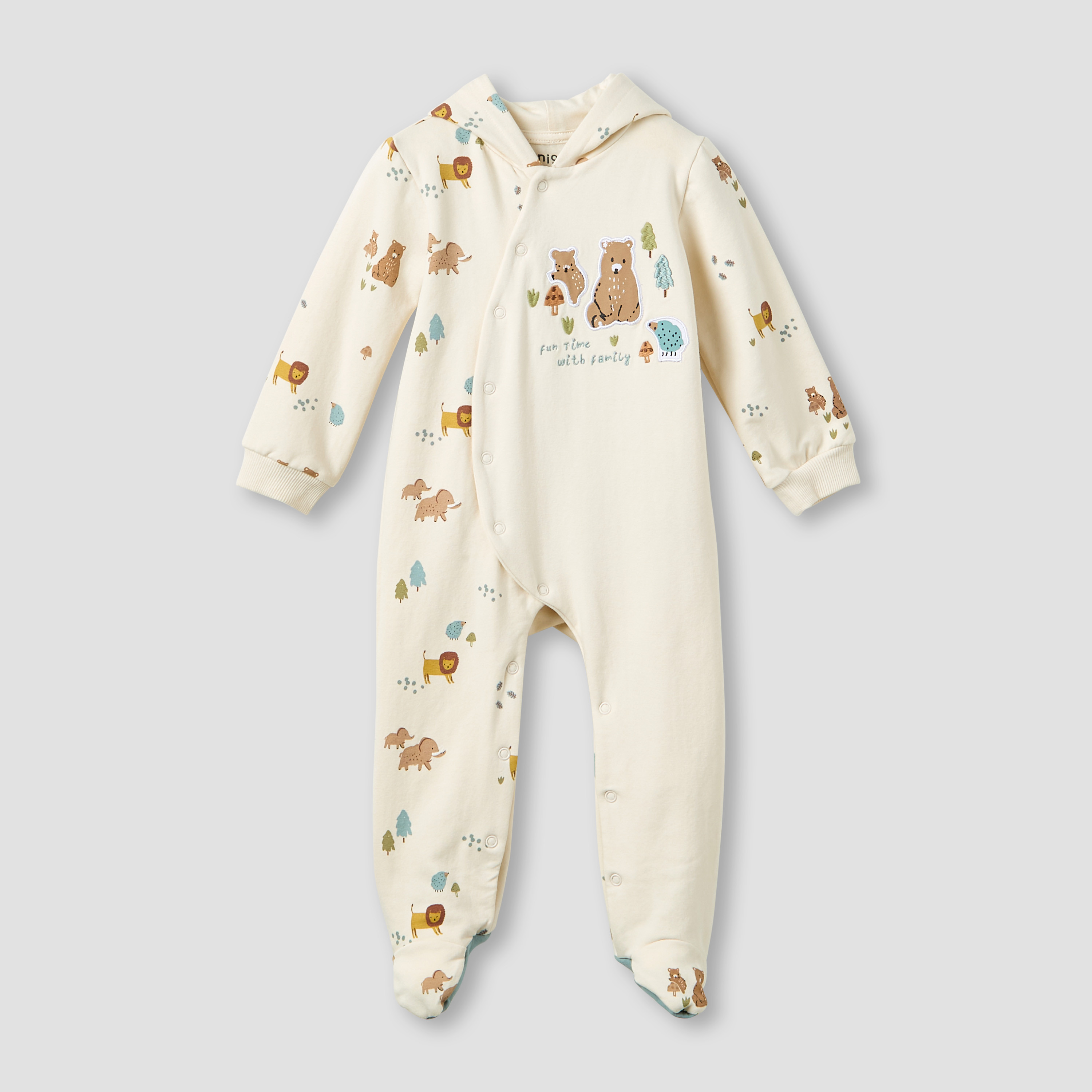 Juniors Hooded Neck Sleepsuit with Snap Button Closure - Cotton - Long Sleeves-baby-boys-clothing-nightwear-sleepsuits-image-1