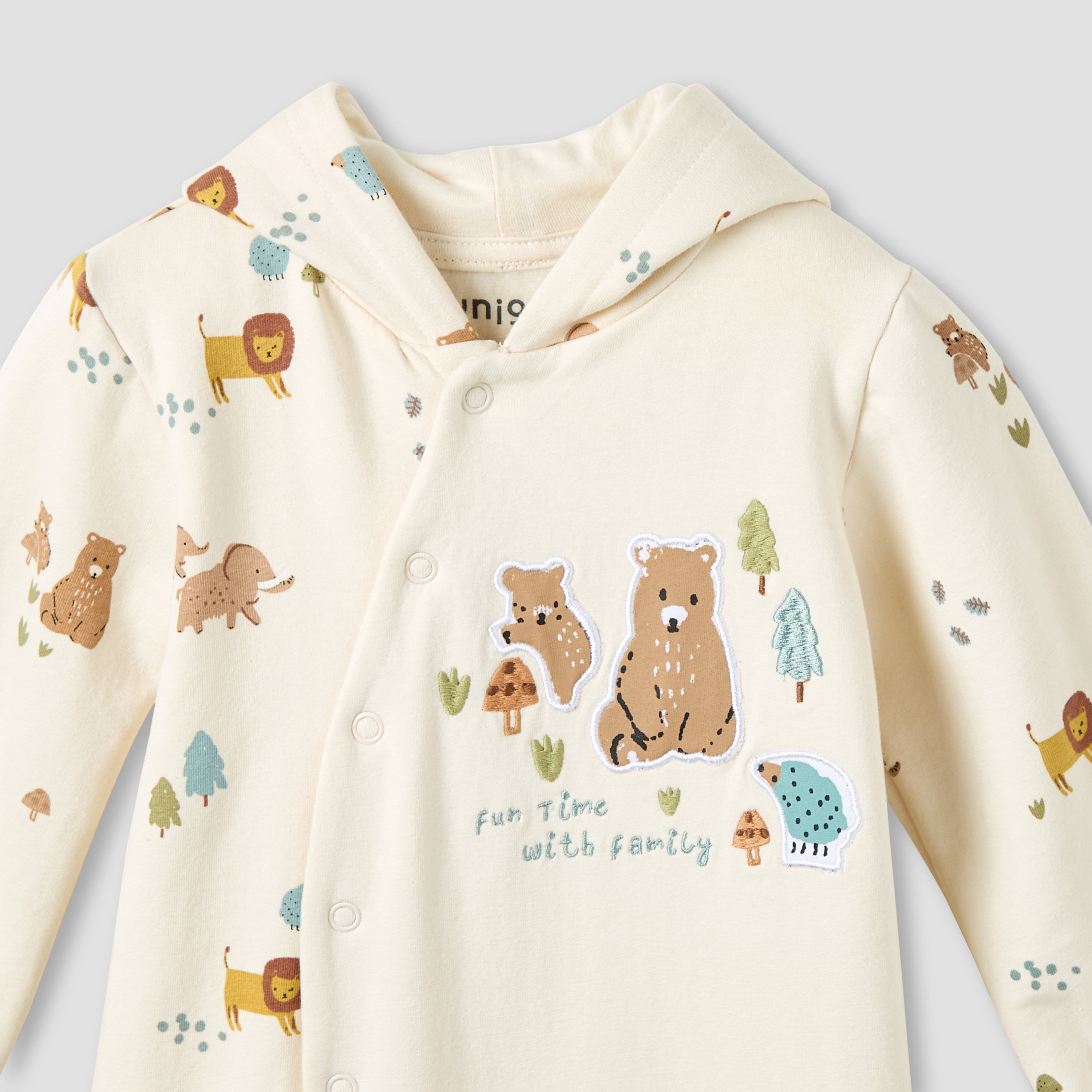 Juniors Hooded Neck Sleepsuit with Snap Button Closure - Cotton - Long Sleeves-baby-boys-clothing-nightwear-sleepsuits-image-3