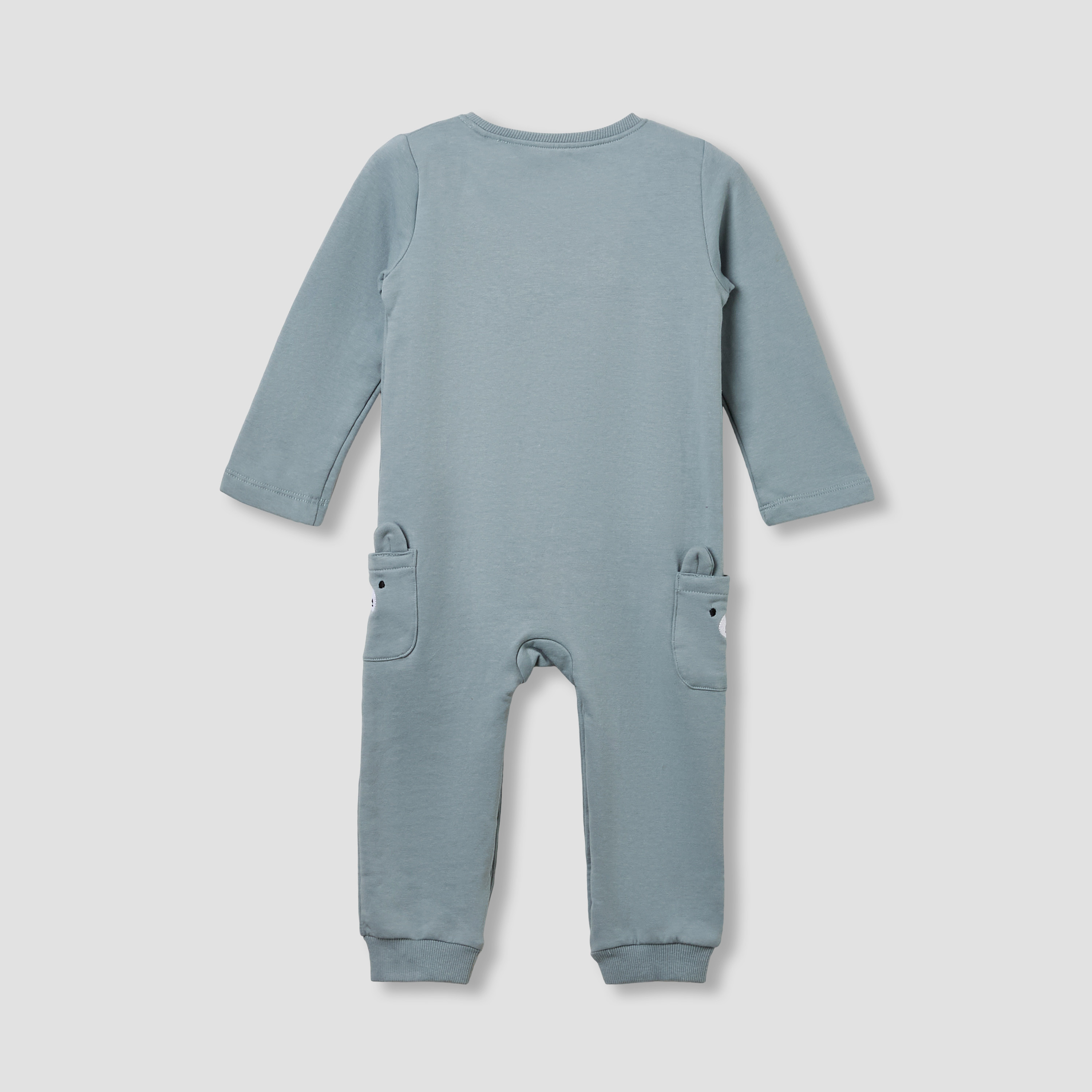 Juniors Henley Neck Sleepsuit with Teddy Applique - Cotton - Long Sleeves-baby-boys-clothing-nightwear-sleepsuits-image-2