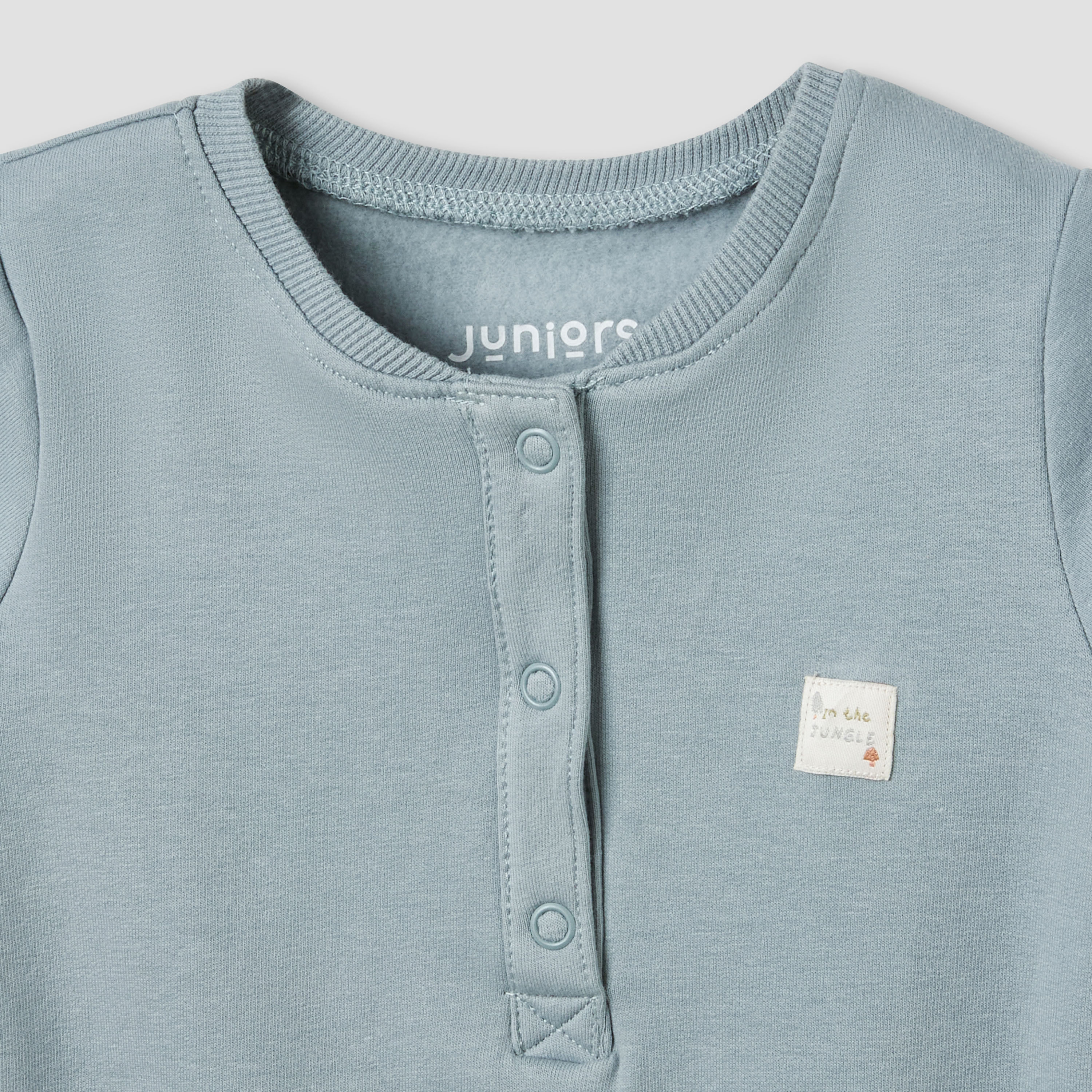Juniors Henley Neck Sleepsuit with Teddy Applique - Cotton - Long Sleeves-baby-boys-clothing-nightwear-sleepsuits-image-3