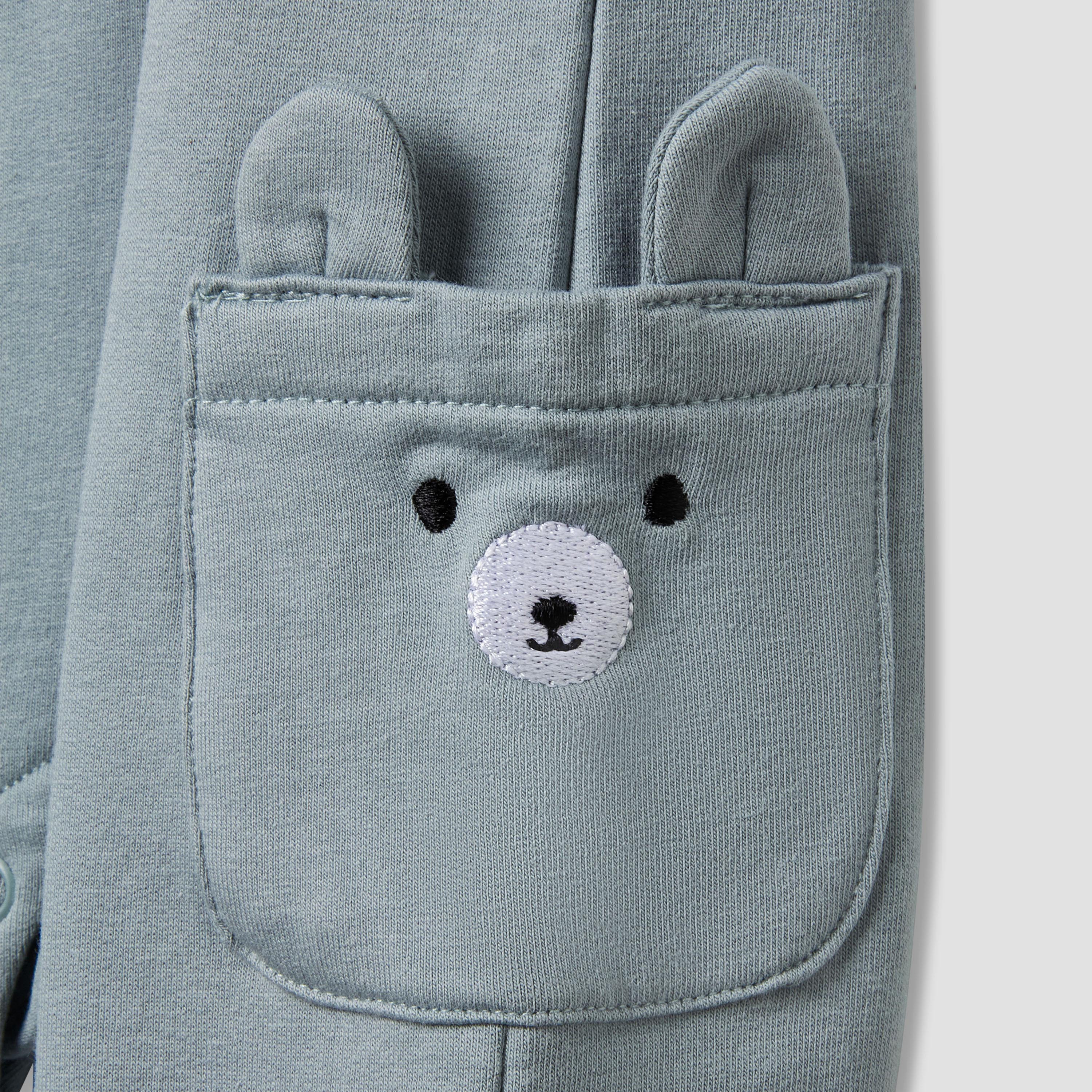 Juniors Henley Neck Sleepsuit with Teddy Applique - Cotton - Long Sleeves-baby-boys-clothing-nightwear-sleepsuits-image-5