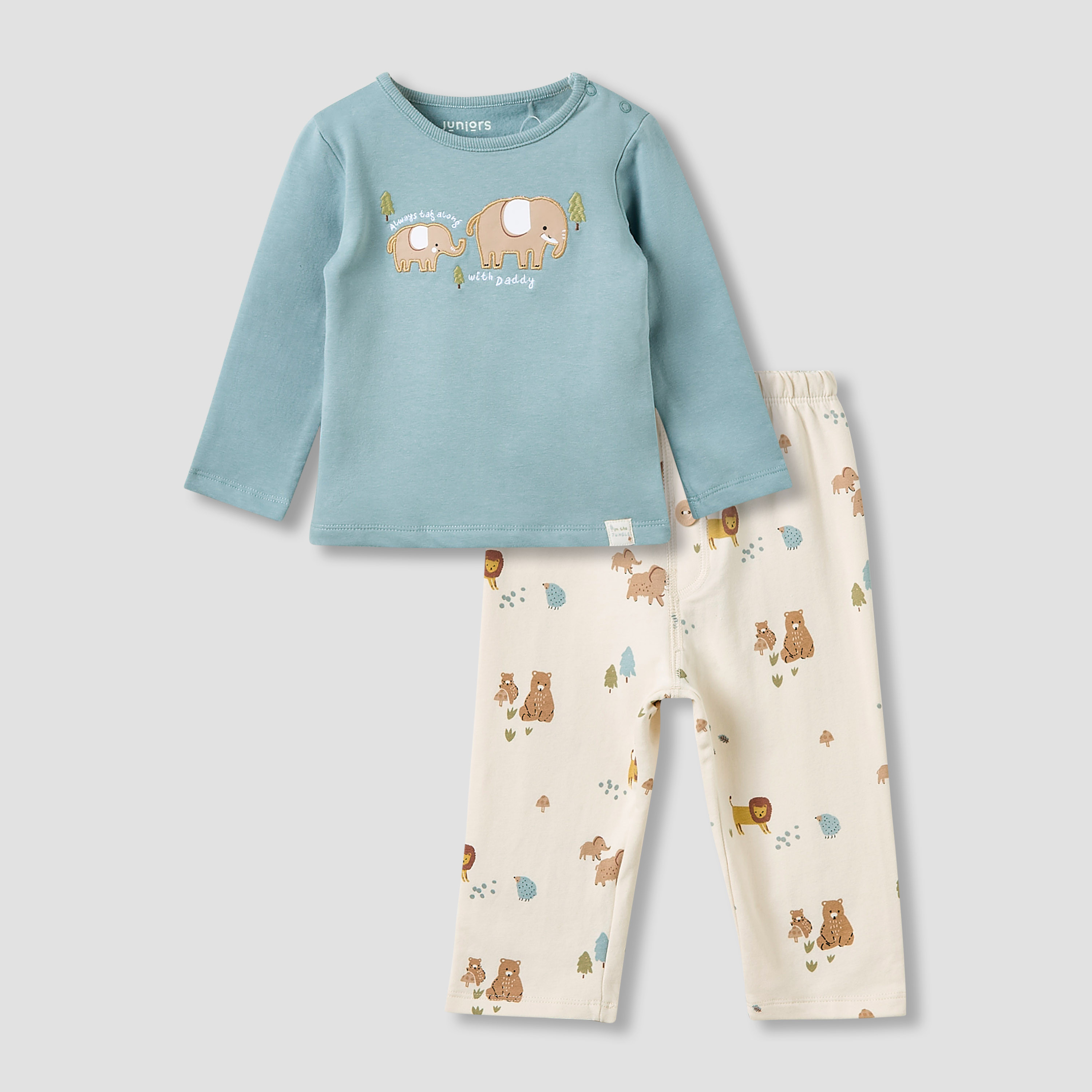 Juniors Pyjama Set with Elephant Print - Cotton - Long Sleeves - Crew Neck-baby-boys-clothing-nightwear-pyjamasets-image-1