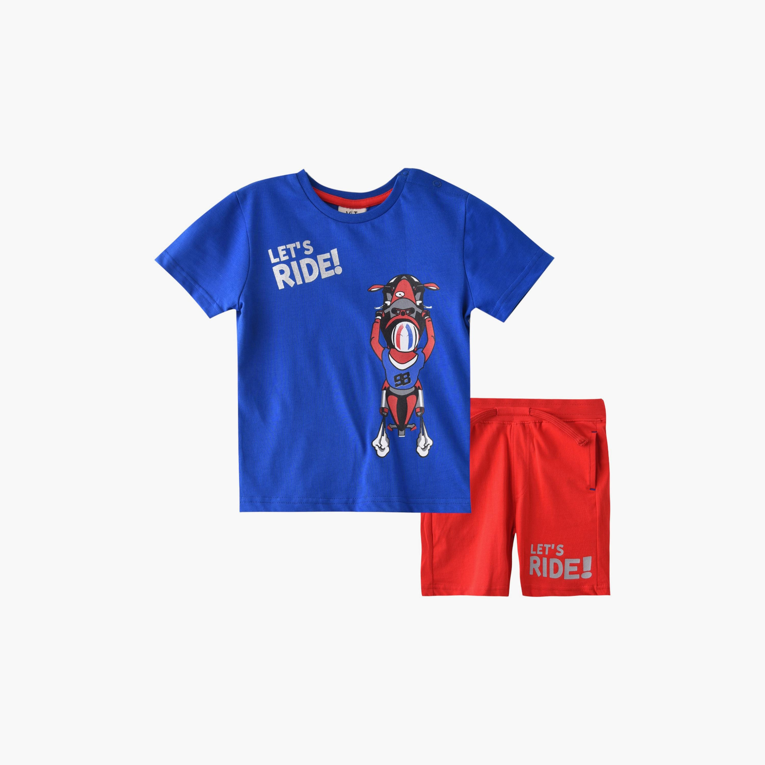 Victor and Jane Lets Ride Printed Short Sleeves T-Shirt & Shorts Set-baby-boys-clothing-setsandcoords-image-1