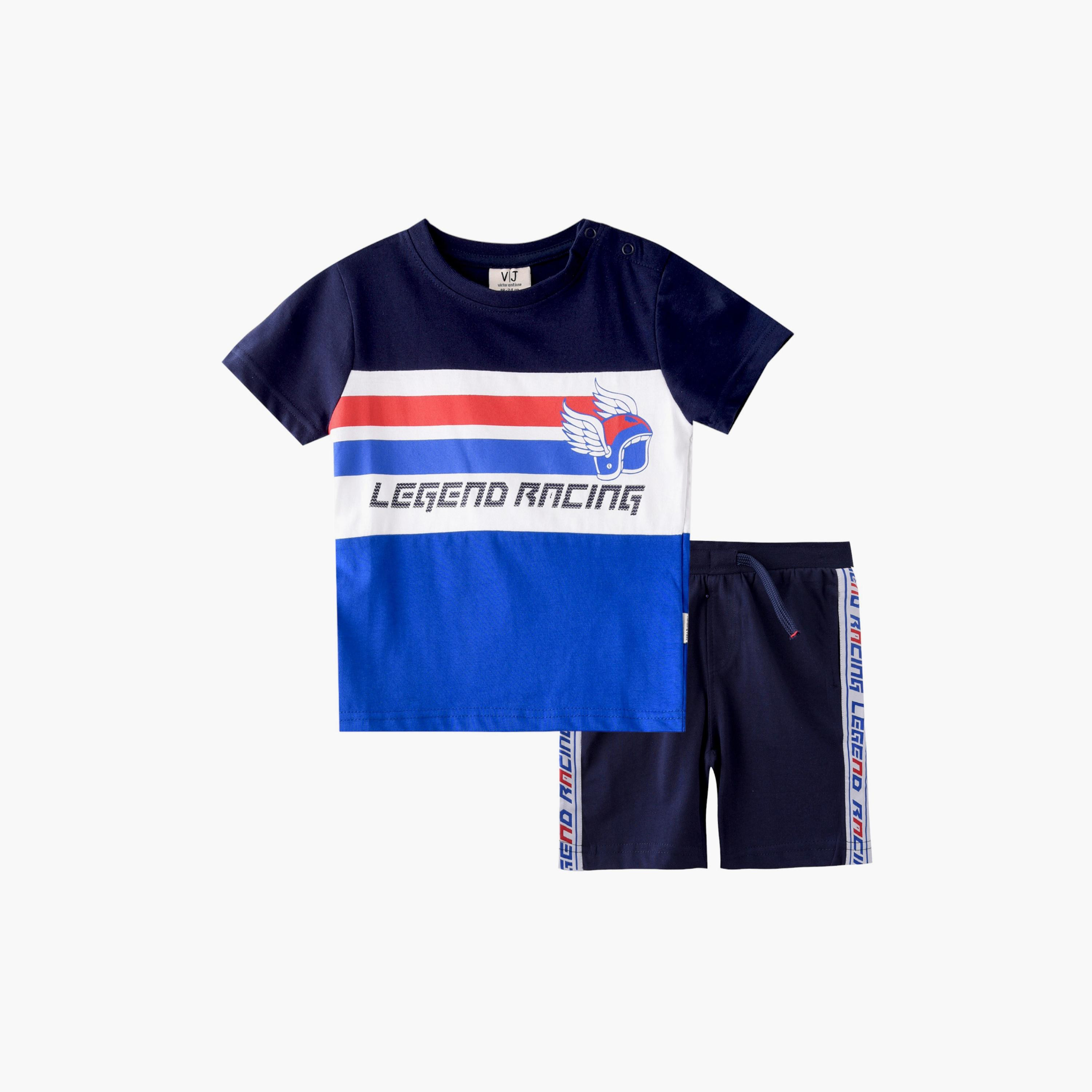 Victor and Jane Legend Racing Printed Short Sleeves T-Shirt & Shorts Set-baby-boys-clothing-setsandcoords-image-1